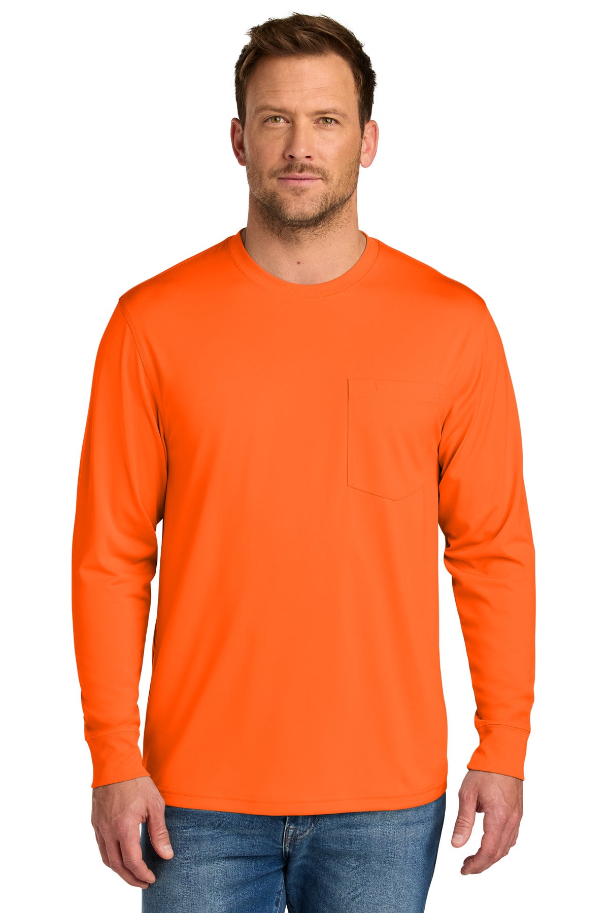 CornerStone Workwear Pro Long Sleeve Pocket Tee CS440LSP - Safety Orange - front
