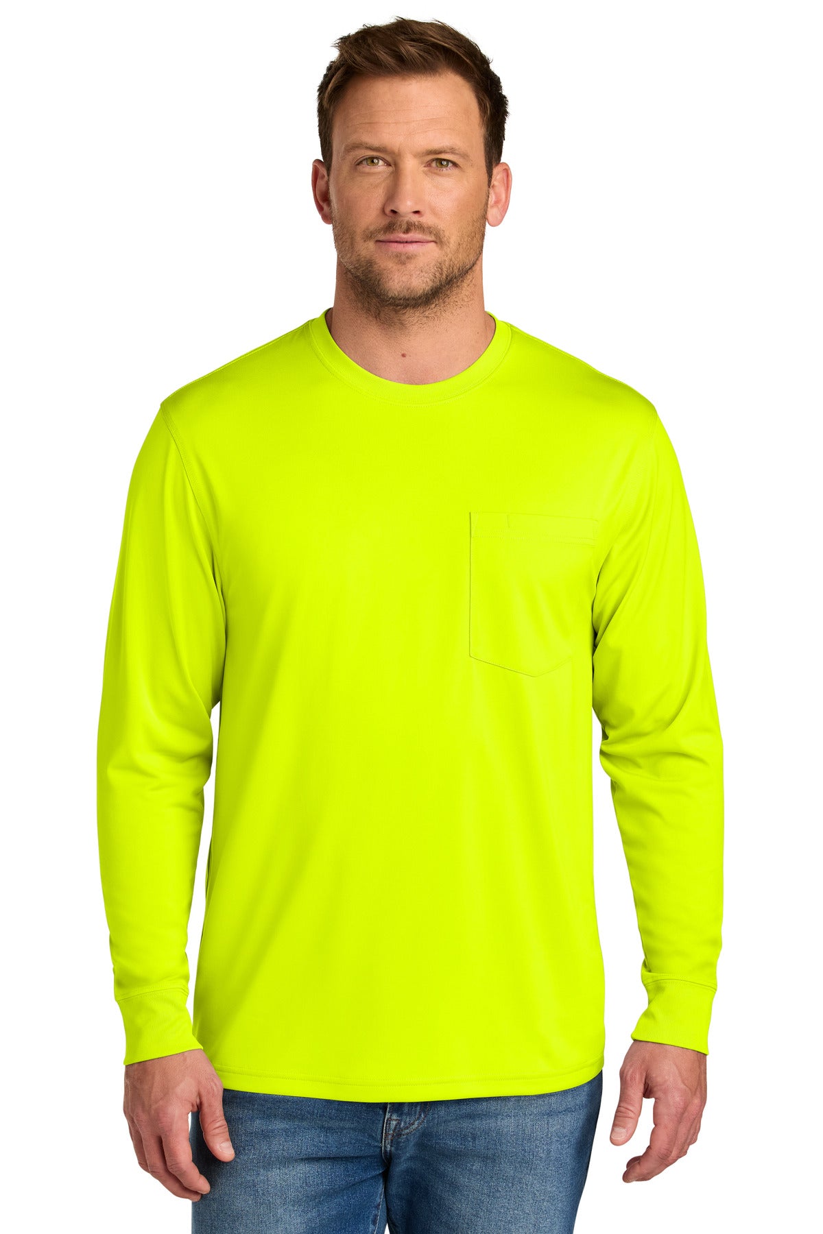 CornerStone Workwear Pro Long Sleeve Pocket Tee CS440LSP - Safety Yellow - front