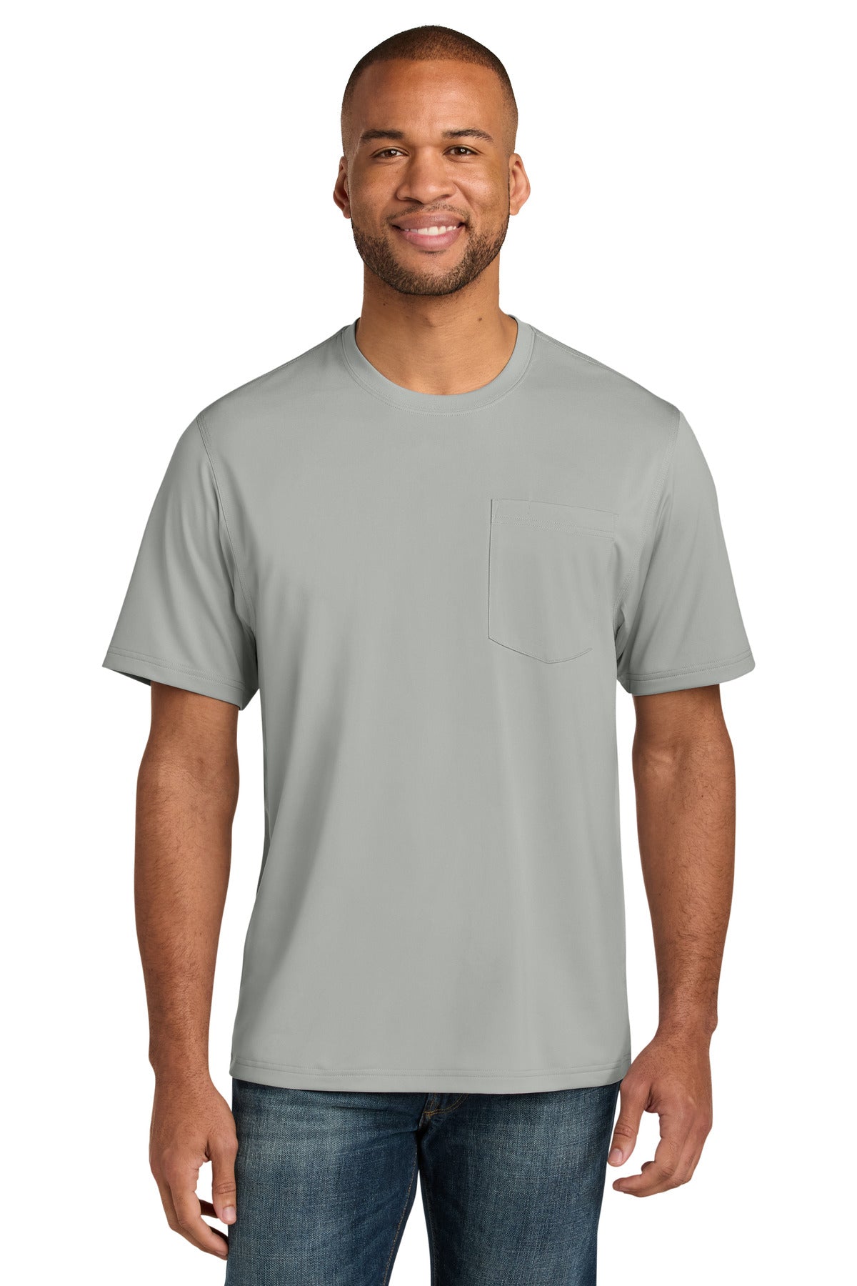 CornerStone Workwear Pro Short Sleeve Pocket Tee CS440P - Light Grey - front