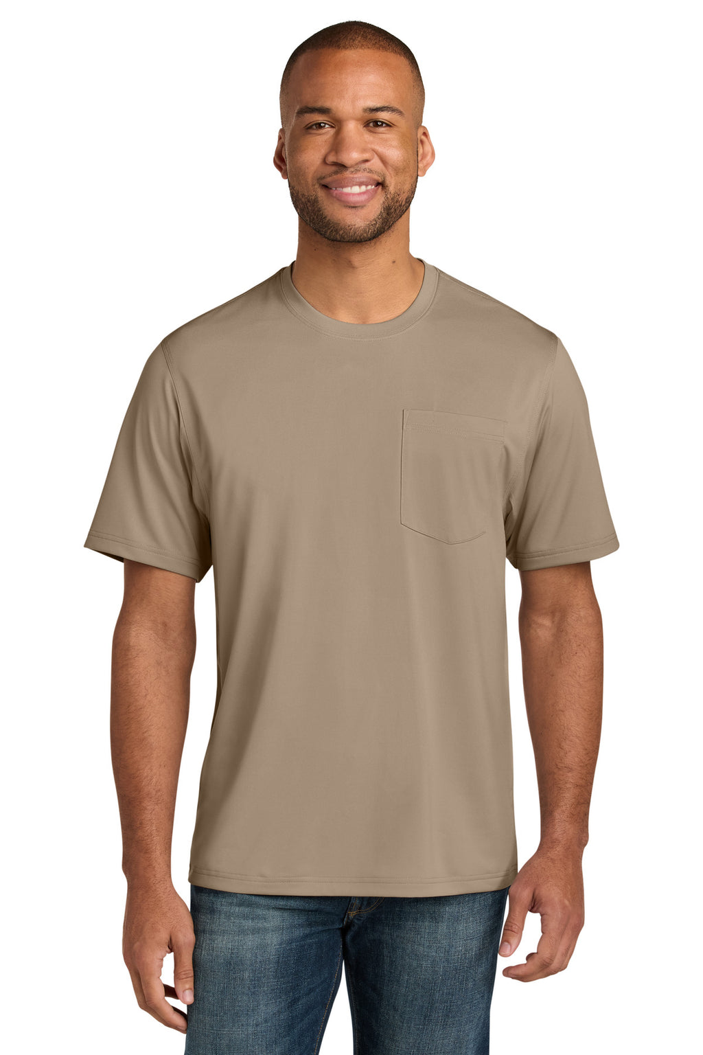 CornerStone Workwear Pro Short Sleeve Pocket Tee CS440P - Silver Tan - front