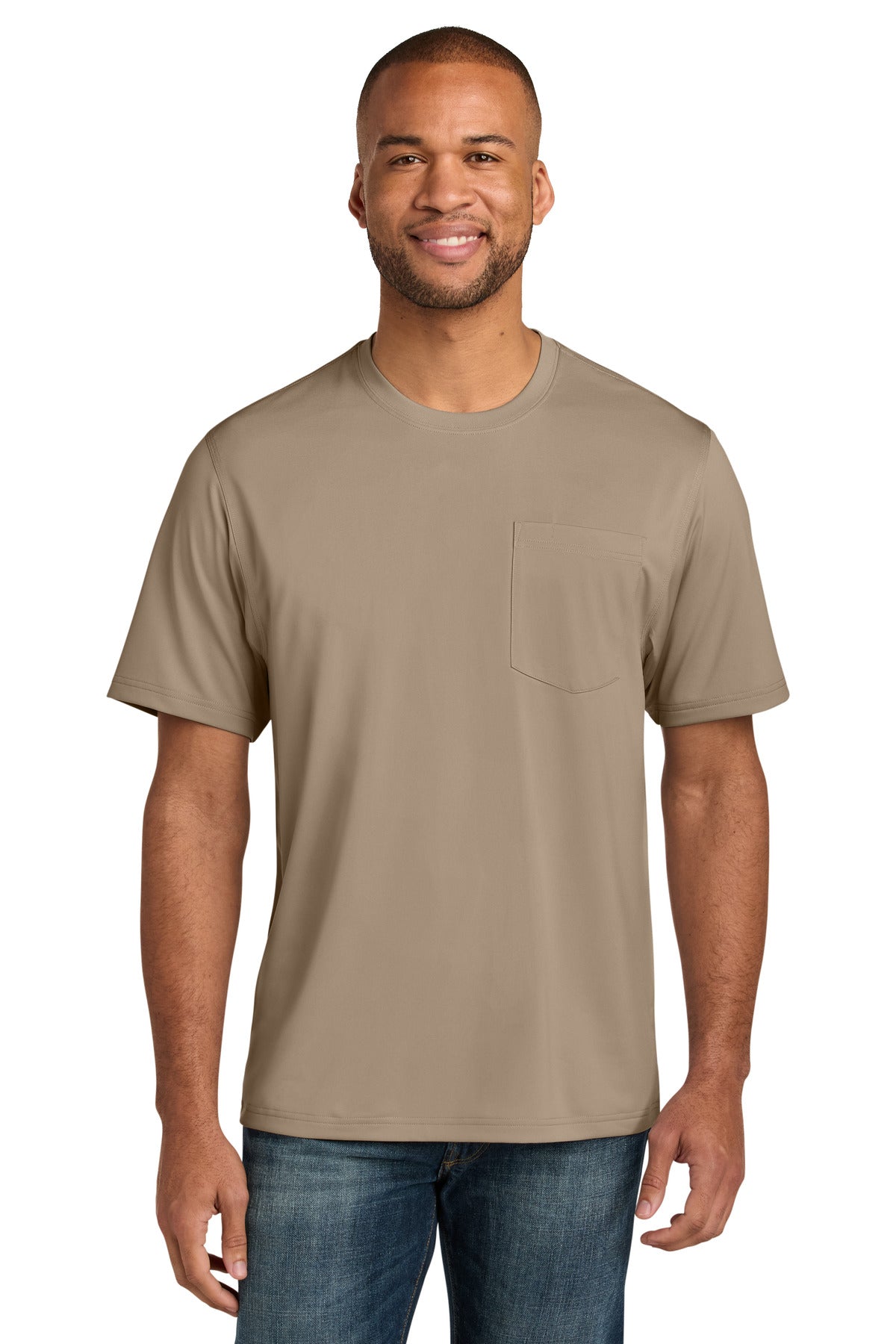 CornerStone Workwear Pro Short Sleeve Pocket Tee CS440P - Silver Tan - front