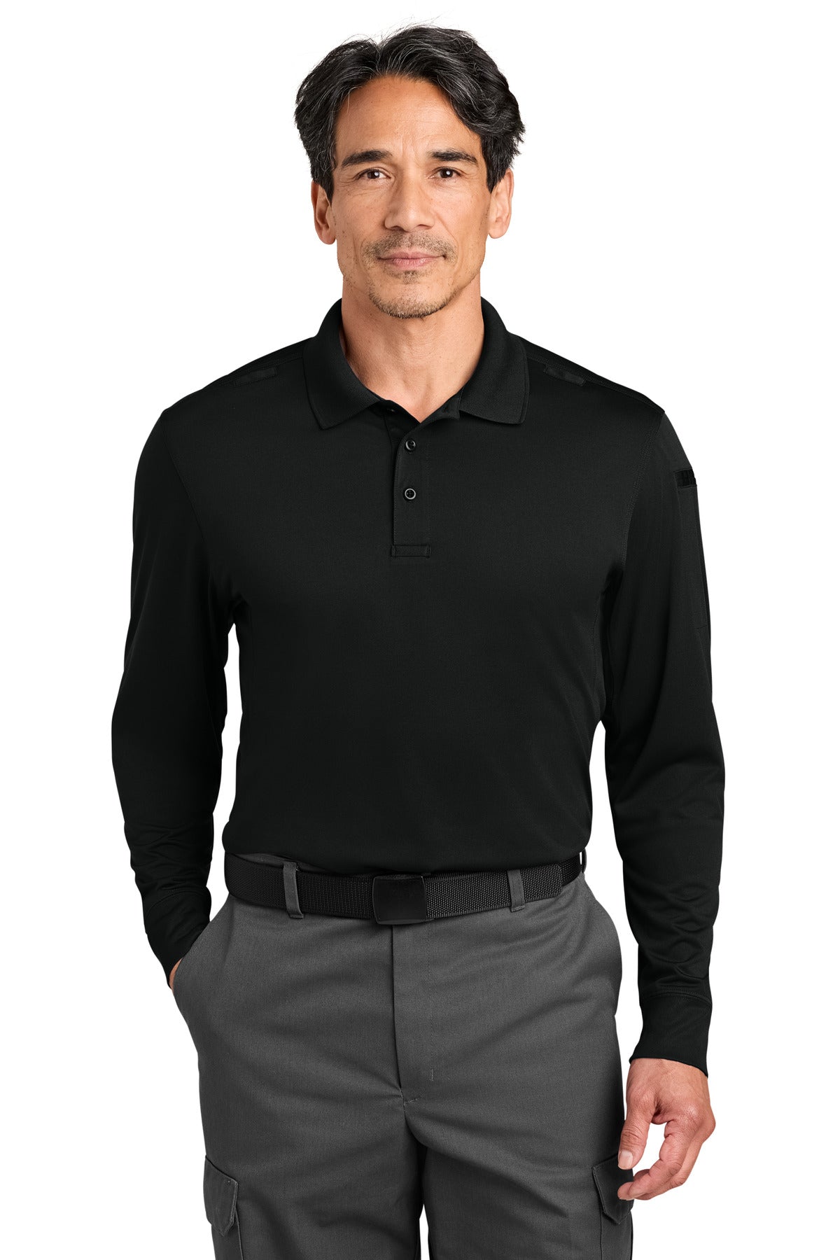CornerStone Workwear Pro Tactical Long Sleeve Polo CS452LS - Black - front