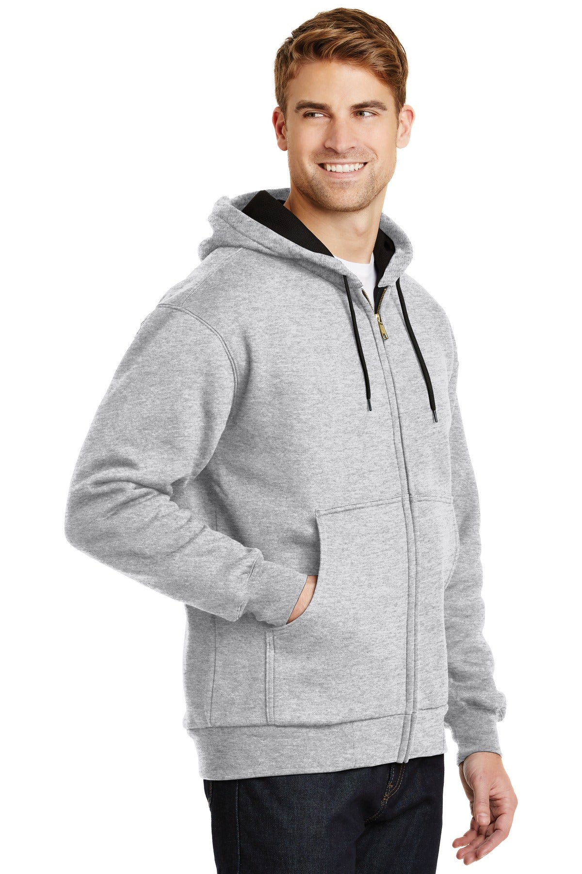 CornerStone - Heavyweight Full-Zip Hooded Sweatshirt with Thermal Lining. CS620 - Athletic Heather - three_q