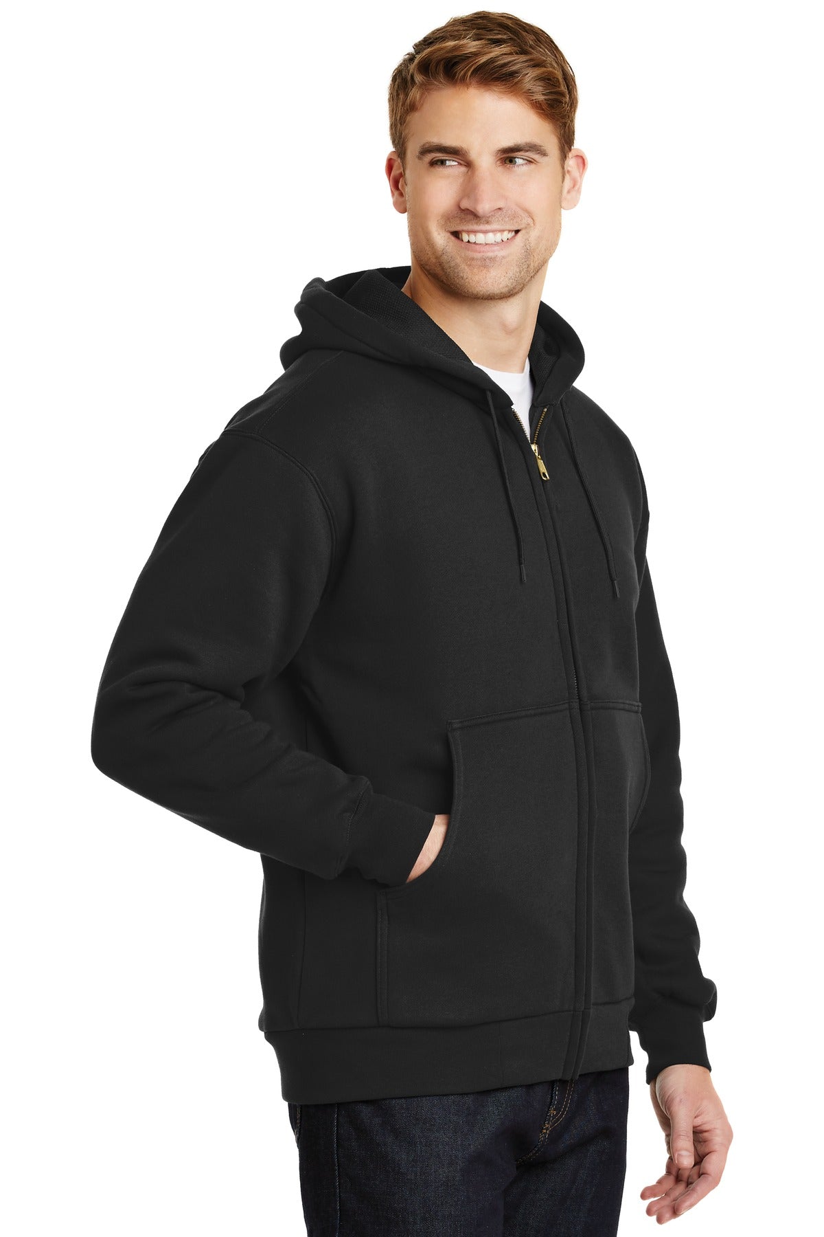CornerStone - Heavyweight Full-Zip Hooded Sweatshirt with Thermal Lining. CS620 - Black - three_q