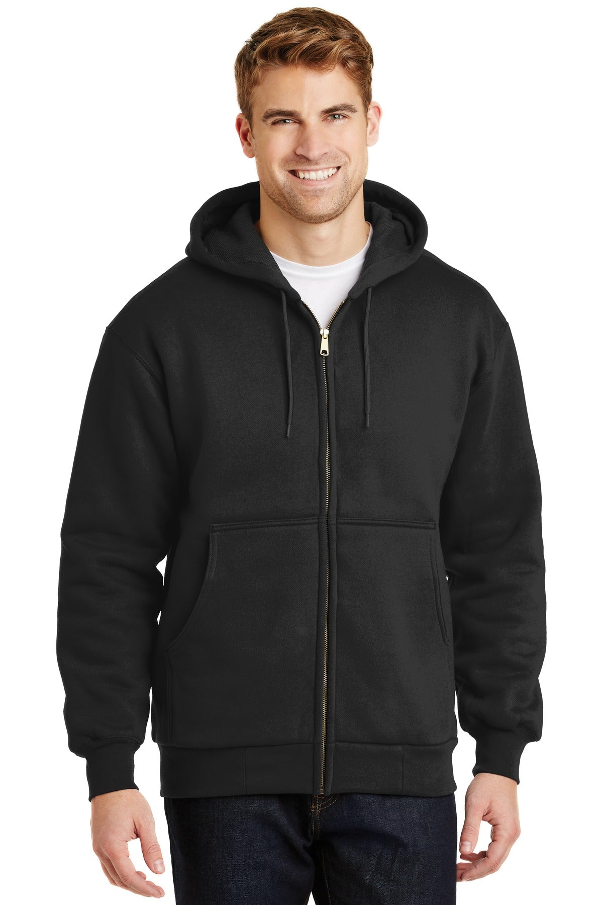 CornerStone - Heavyweight Full-Zip Hooded Sweatshirt with Thermal Lining. CS620 - Black - front