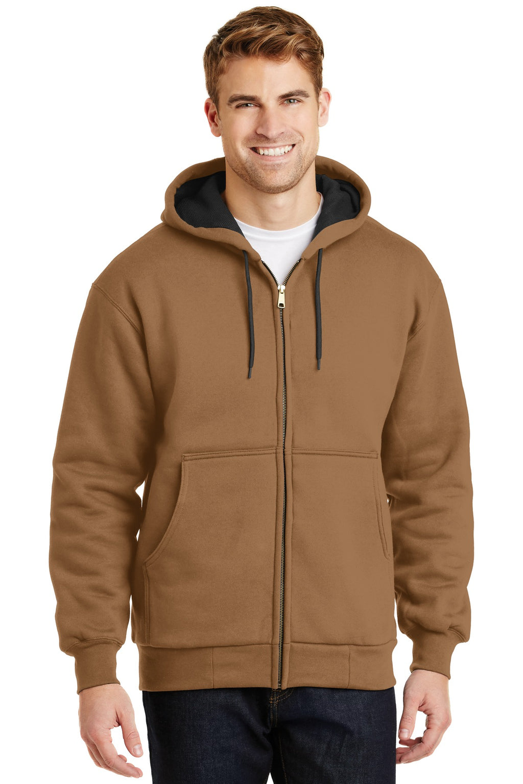 CornerStone - Heavyweight Full-Zip Hooded Sweatshirt with Thermal Lining. CS620 - Duck Brown - front