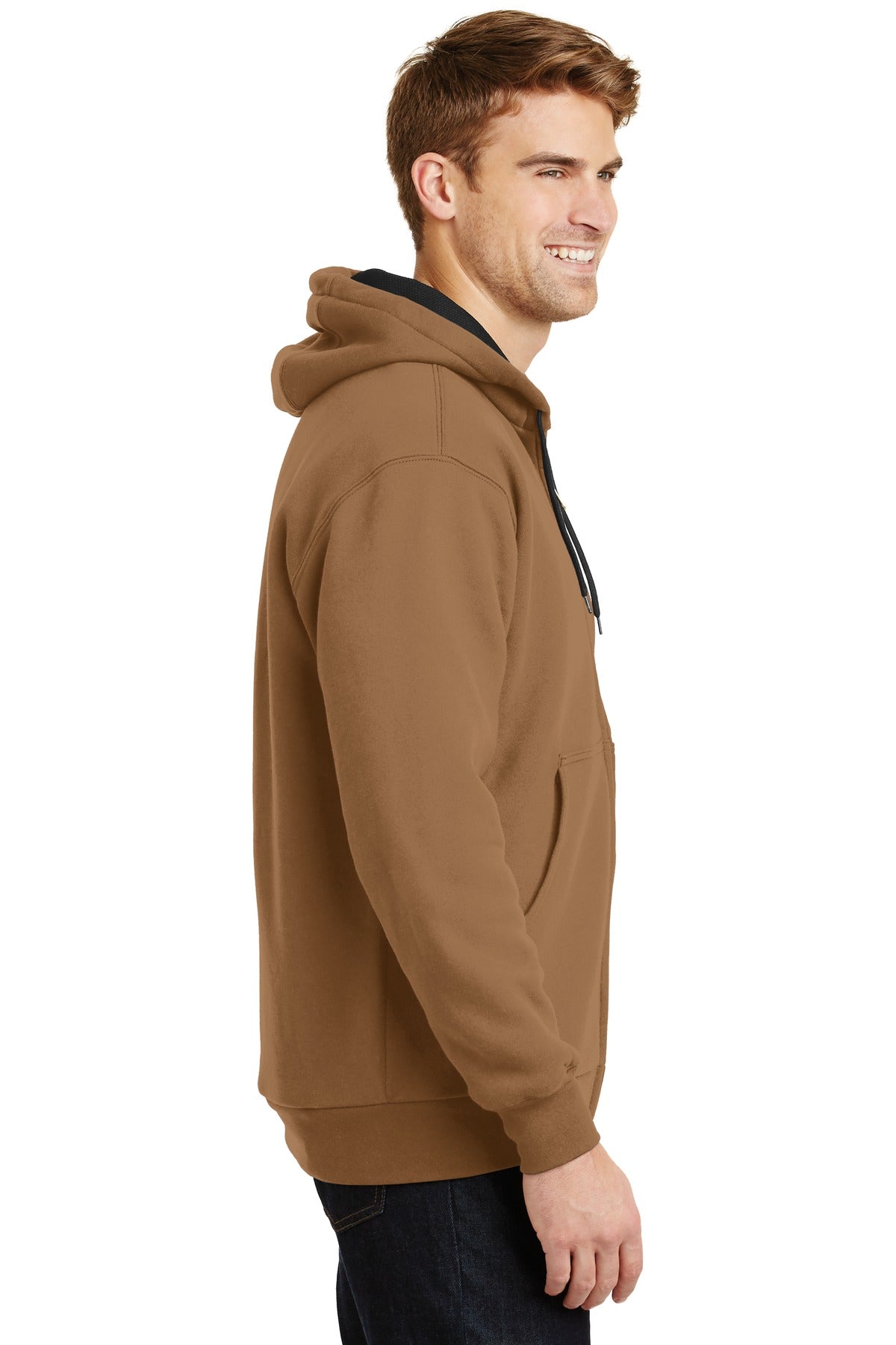 CornerStone - Heavyweight Full-Zip Hooded Sweatshirt with Thermal Lining. CS620 - Duck Brown - side