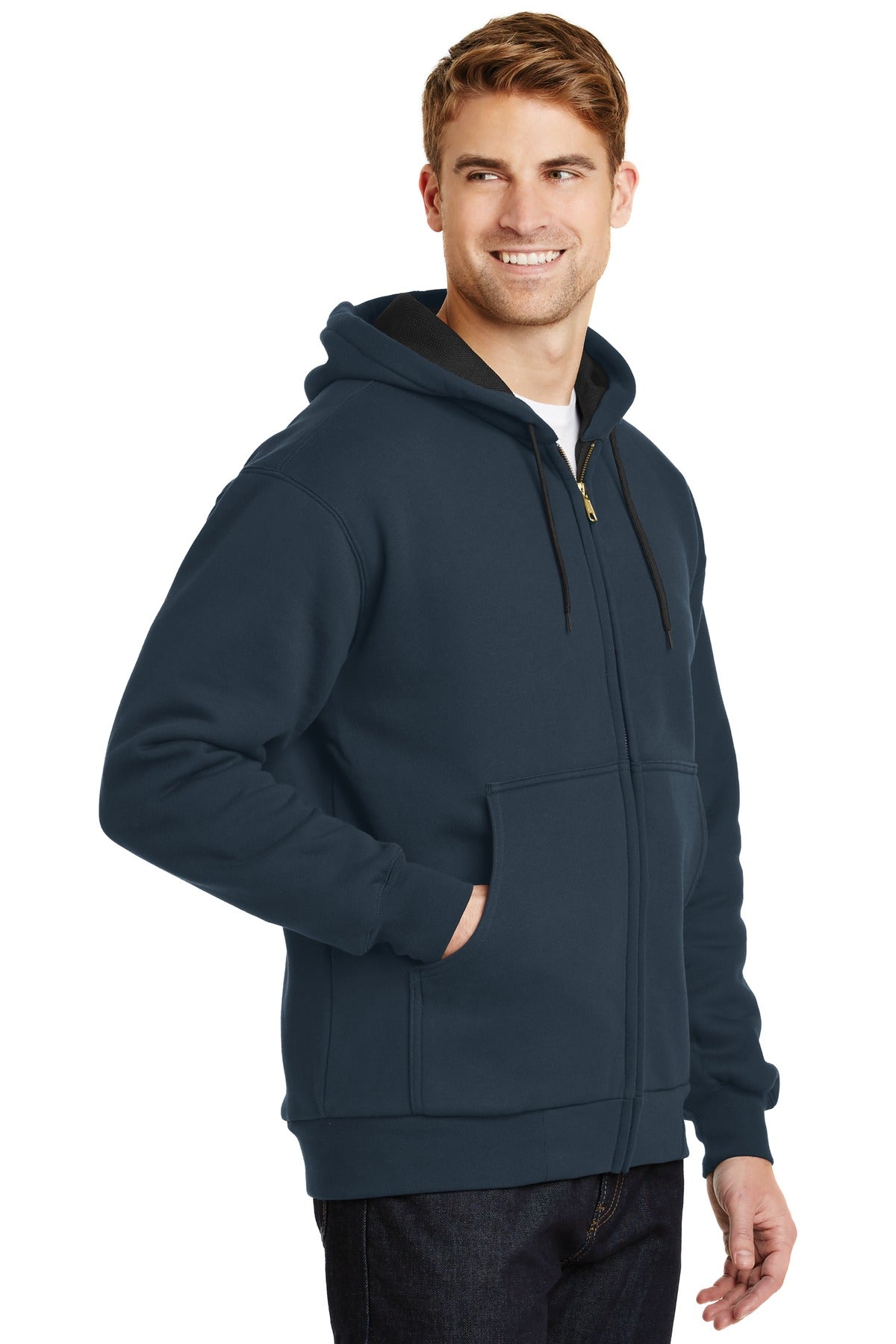CornerStone - Heavyweight Full-Zip Hooded Sweatshirt with Thermal Lining. CS620 - Navy - three_q