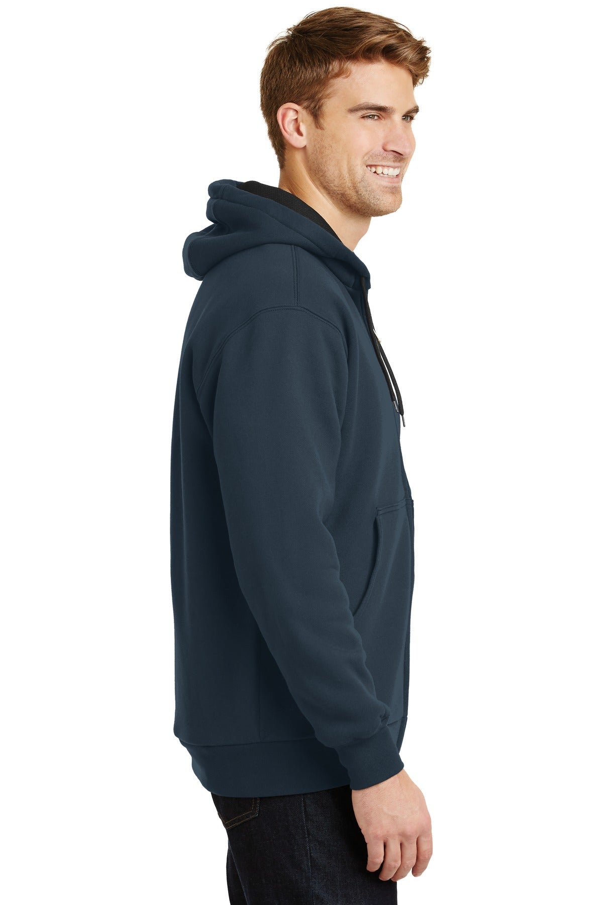 CornerStone - Heavyweight Full-Zip Hooded Sweatshirt with Thermal Lining. CS620 - Navy - side