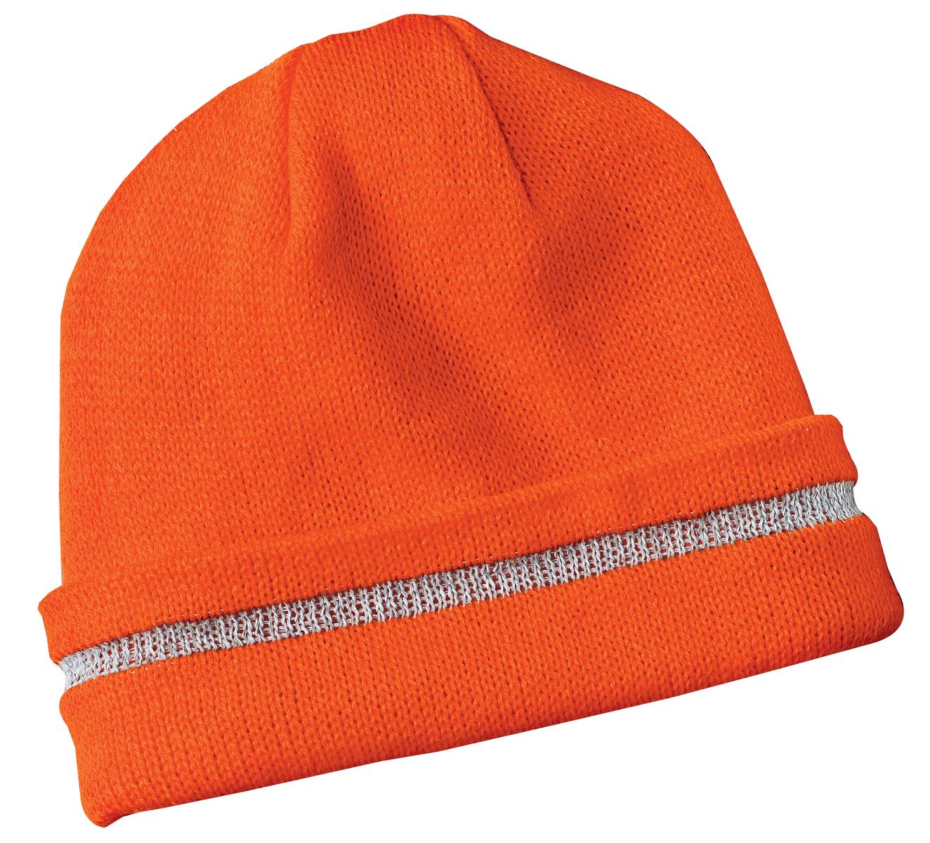 CornerStone - Enhanced Visibility Beanie with Reflective Stripe. CS800 - Safety Orange/ Reflective - front