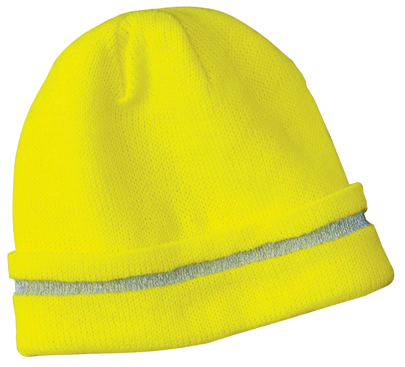 CornerStone - Enhanced Visibility Beanie with Reflective Stripe. CS800 - Safety Yellow/ Reflective - front
