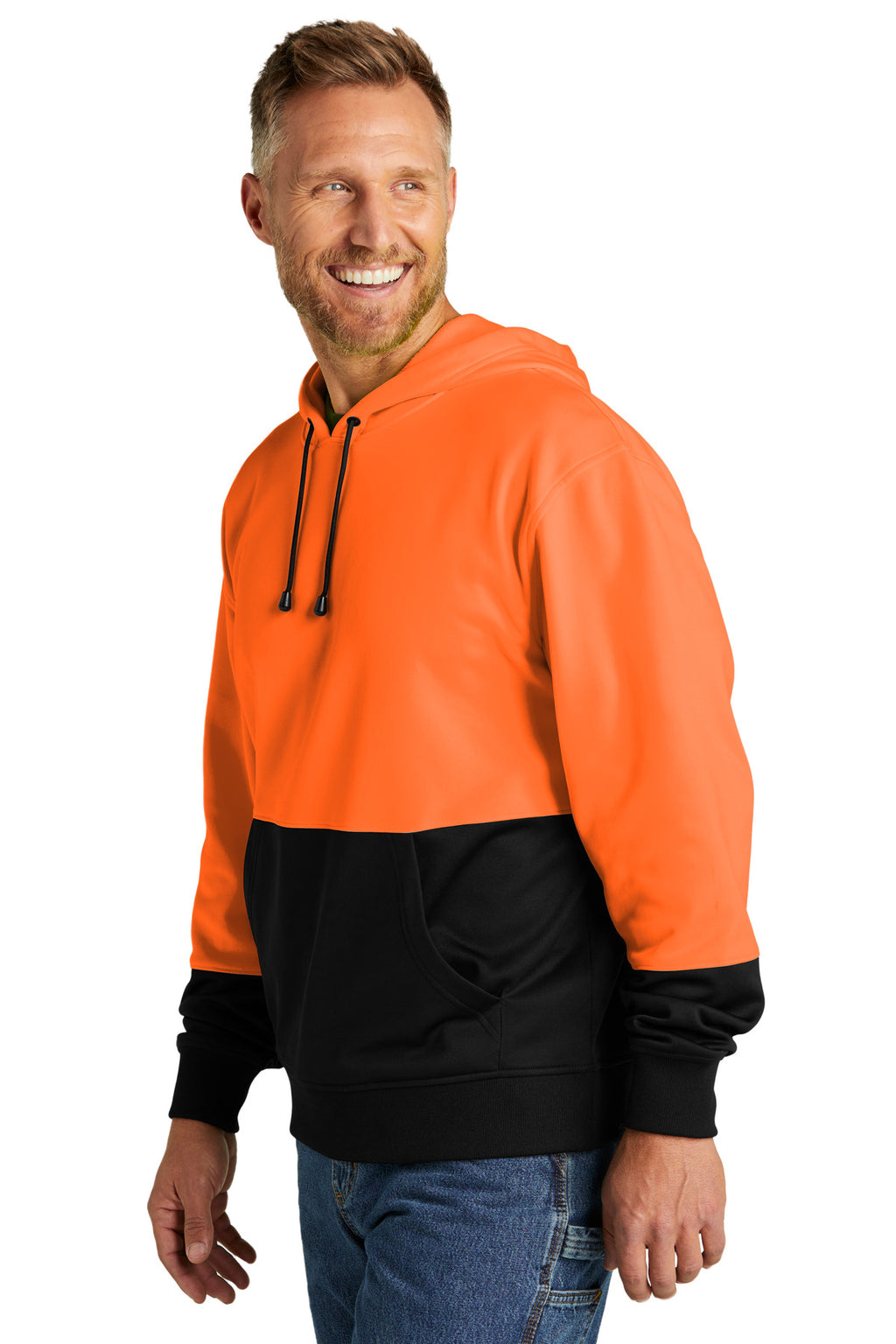 CornerStone Enhanced Visibility Fleece Pullover Hoodie CSF01 - Safety Orange - three_q