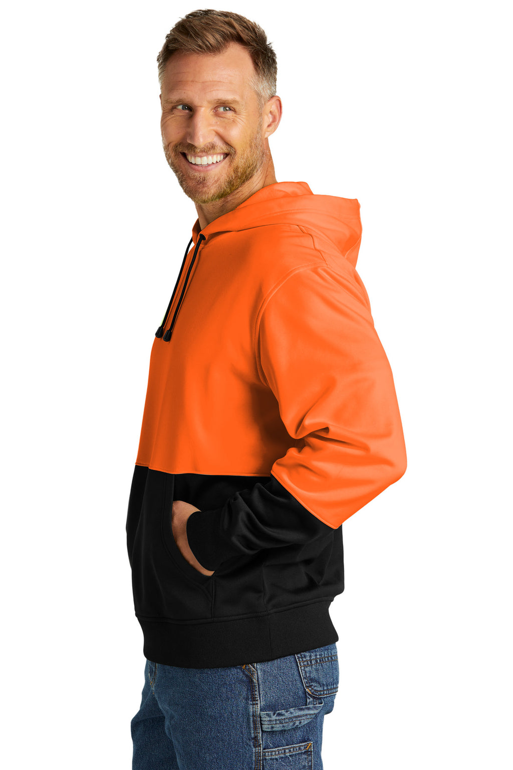 CornerStone Enhanced Visibility Fleece Pullover Hoodie CSF01 - Safety Orange - side