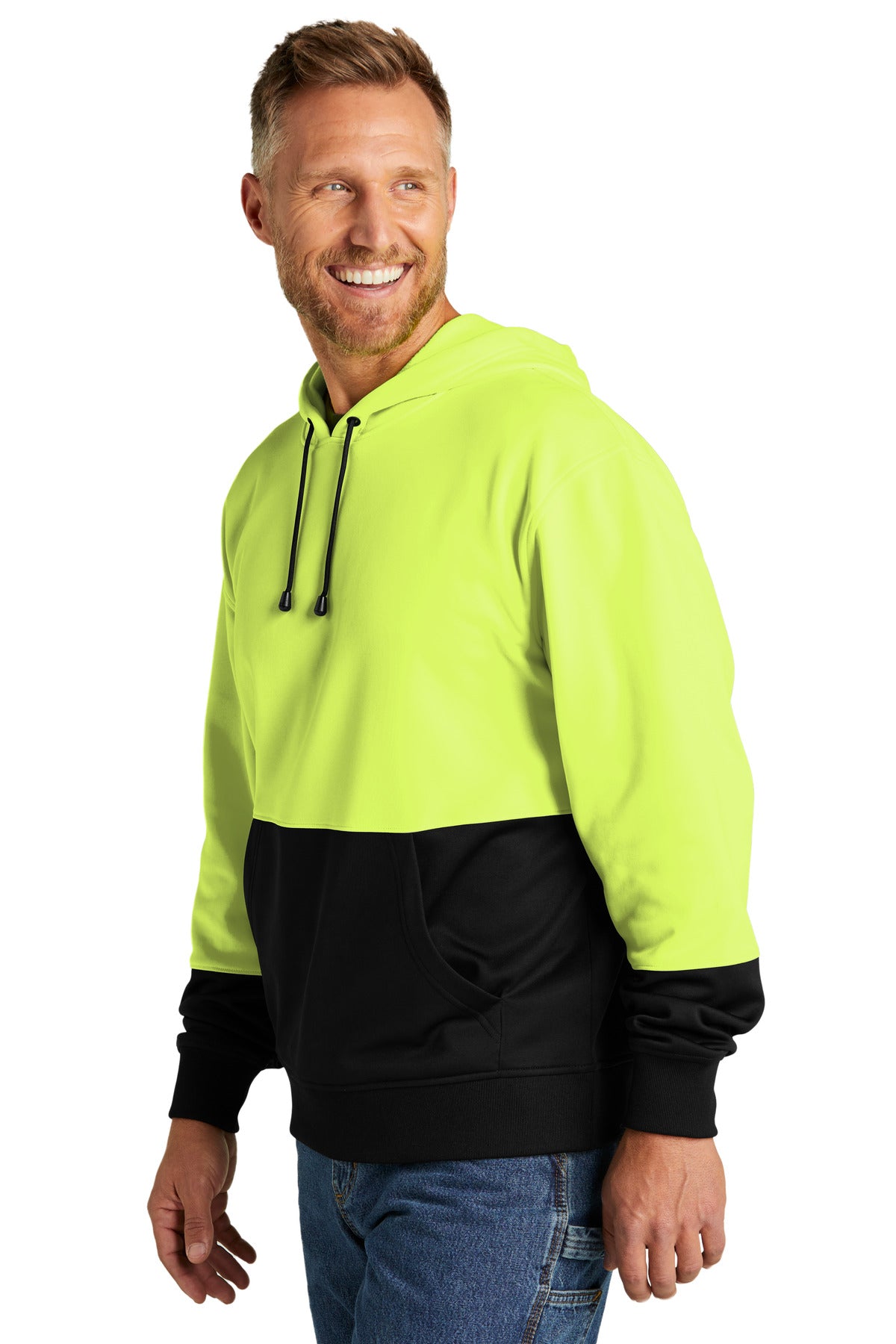 CornerStone Enhanced Visibility Fleece Pullover Hoodie CSF01 - Safety Yellow - three_q