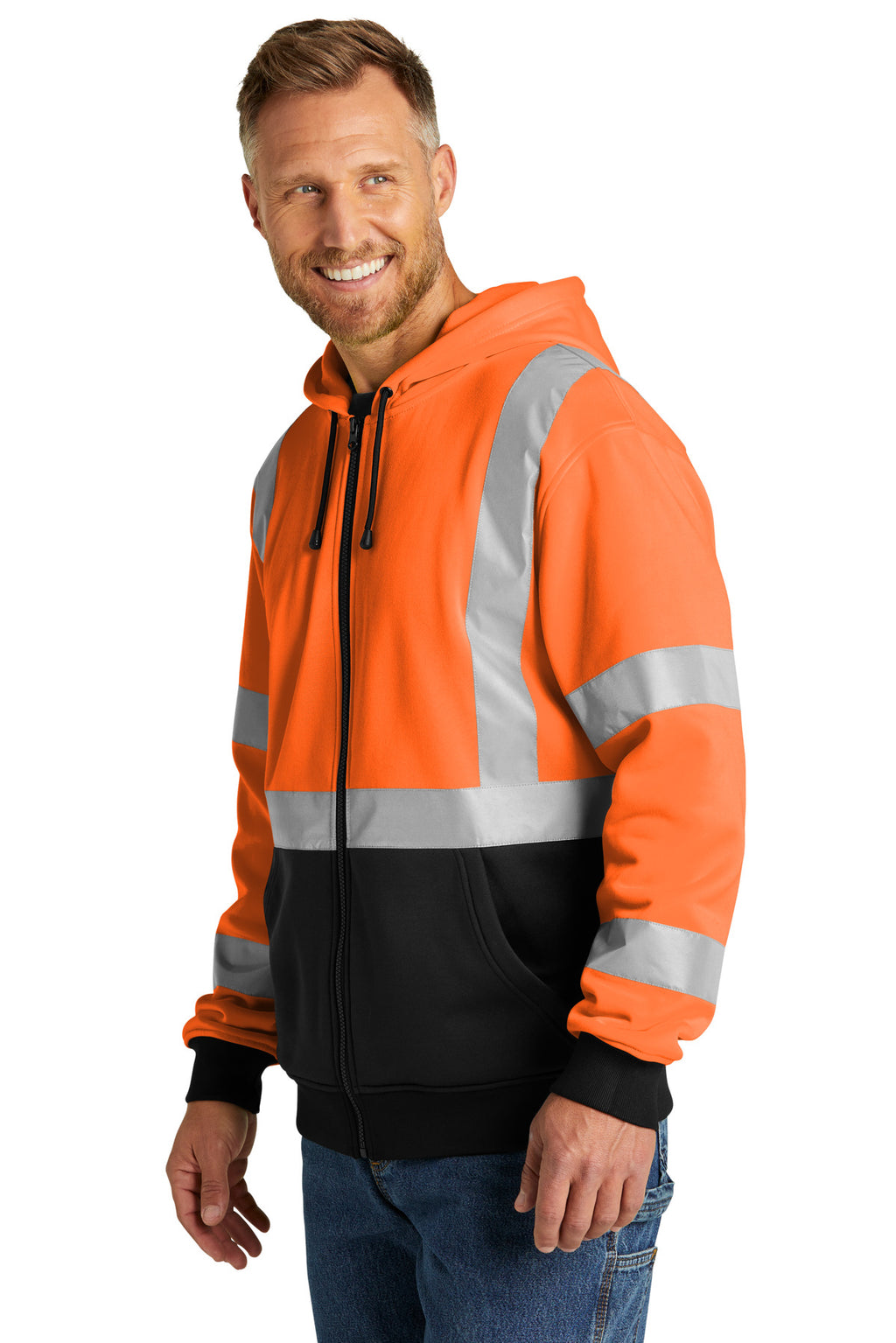 CornerStone A107 Class 3 Heavy-Duty Fleece Full-Zip Hoodie CSF300 - Safety Orange - three_q