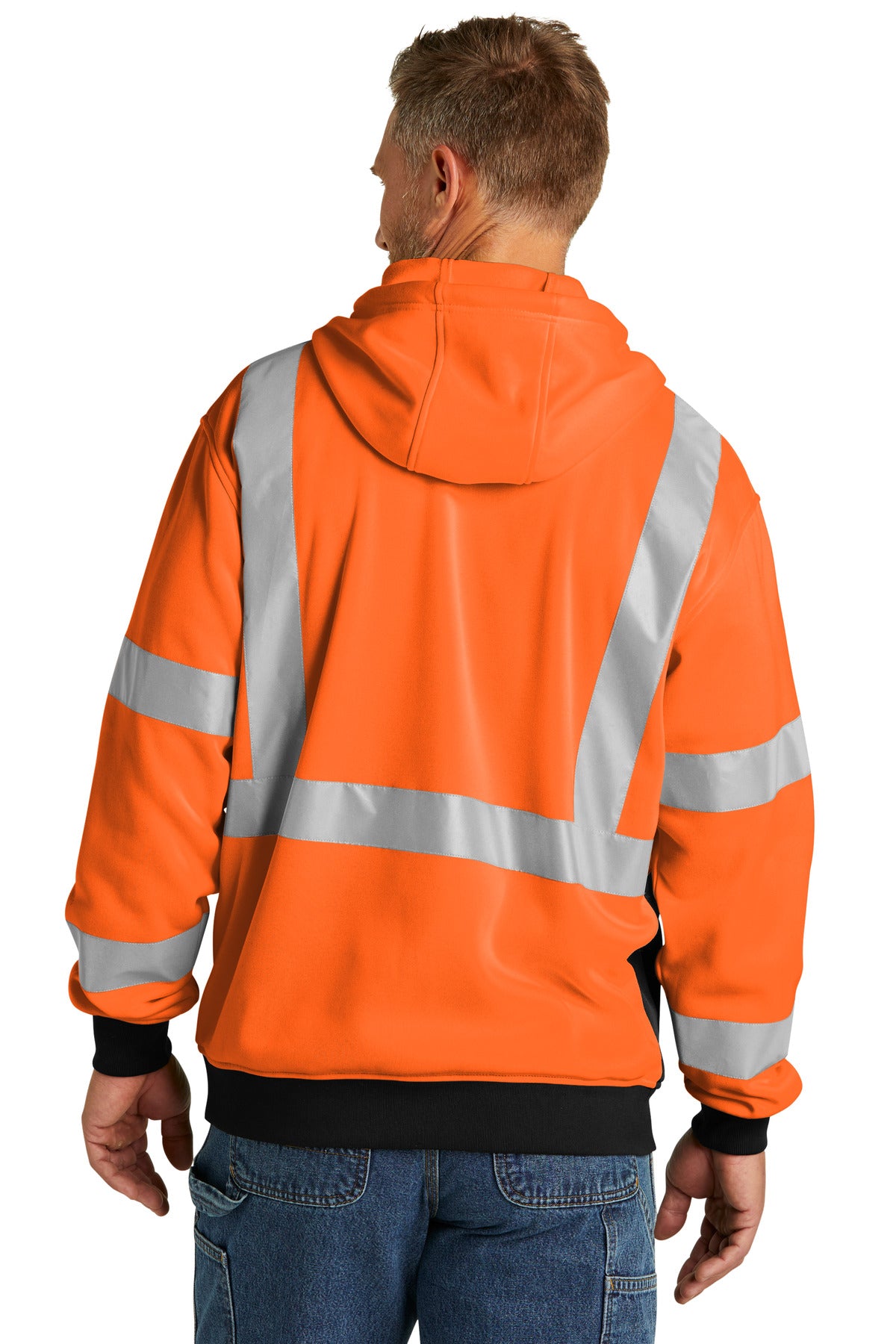 CornerStone A107 Class 3 Heavy-Duty Fleece Full-Zip Hoodie CSF300 - Safety Orange - back