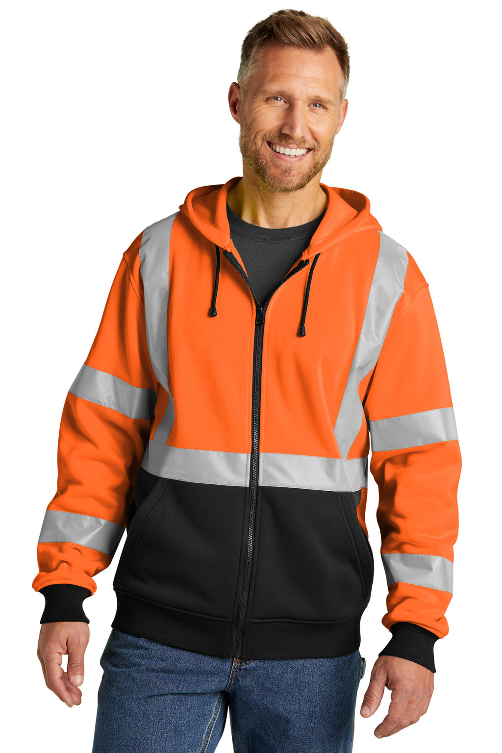 CornerStone A107 Class 3 Heavy-Duty Fleece Full-Zip Hoodie CSF300 - Safety Orange - front