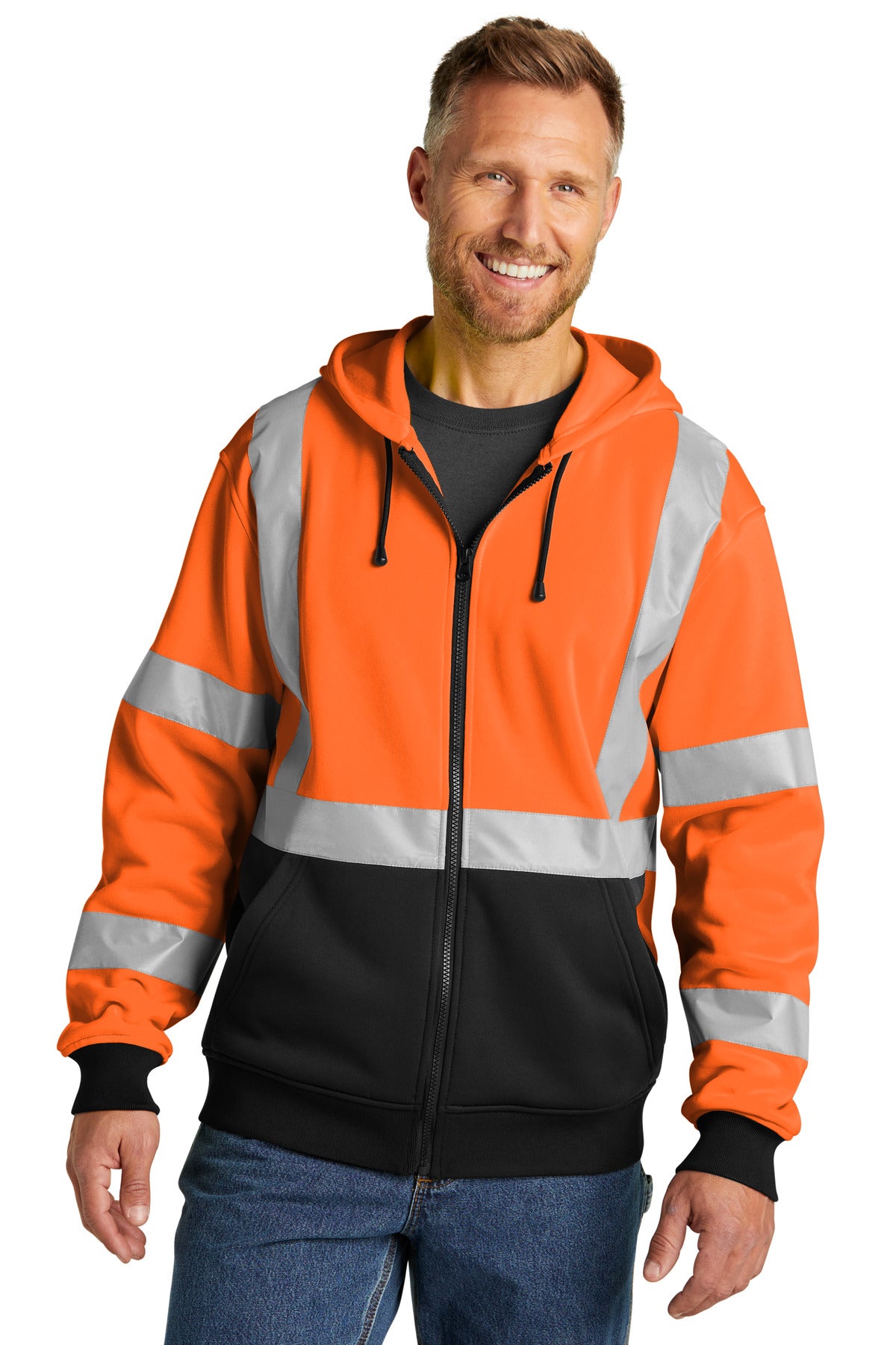CornerStone A107 Class 3 Heavy-Duty Fleece Full-Zip Hoodie CSF300 - Safety Orange - front