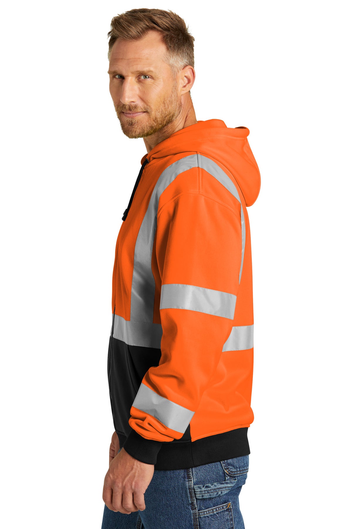 CornerStone A107 Class 3 Heavy-Duty Fleece Full-Zip Hoodie CSF300 - Safety Orange - side
