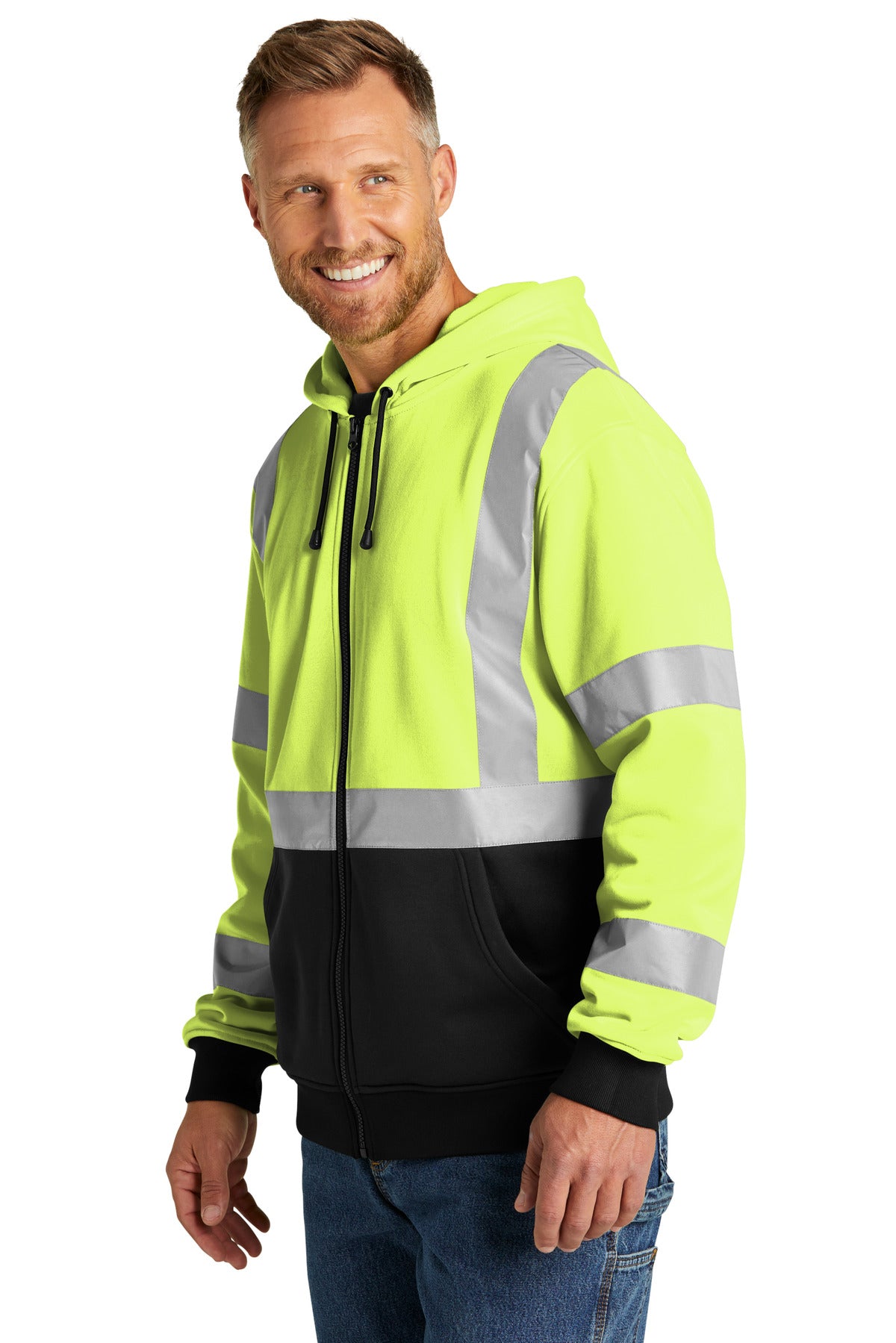 CornerStone A107 Class 3 Heavy-Duty Fleece Full-Zip Hoodie CSF300 - Safety Yellow - three_q
