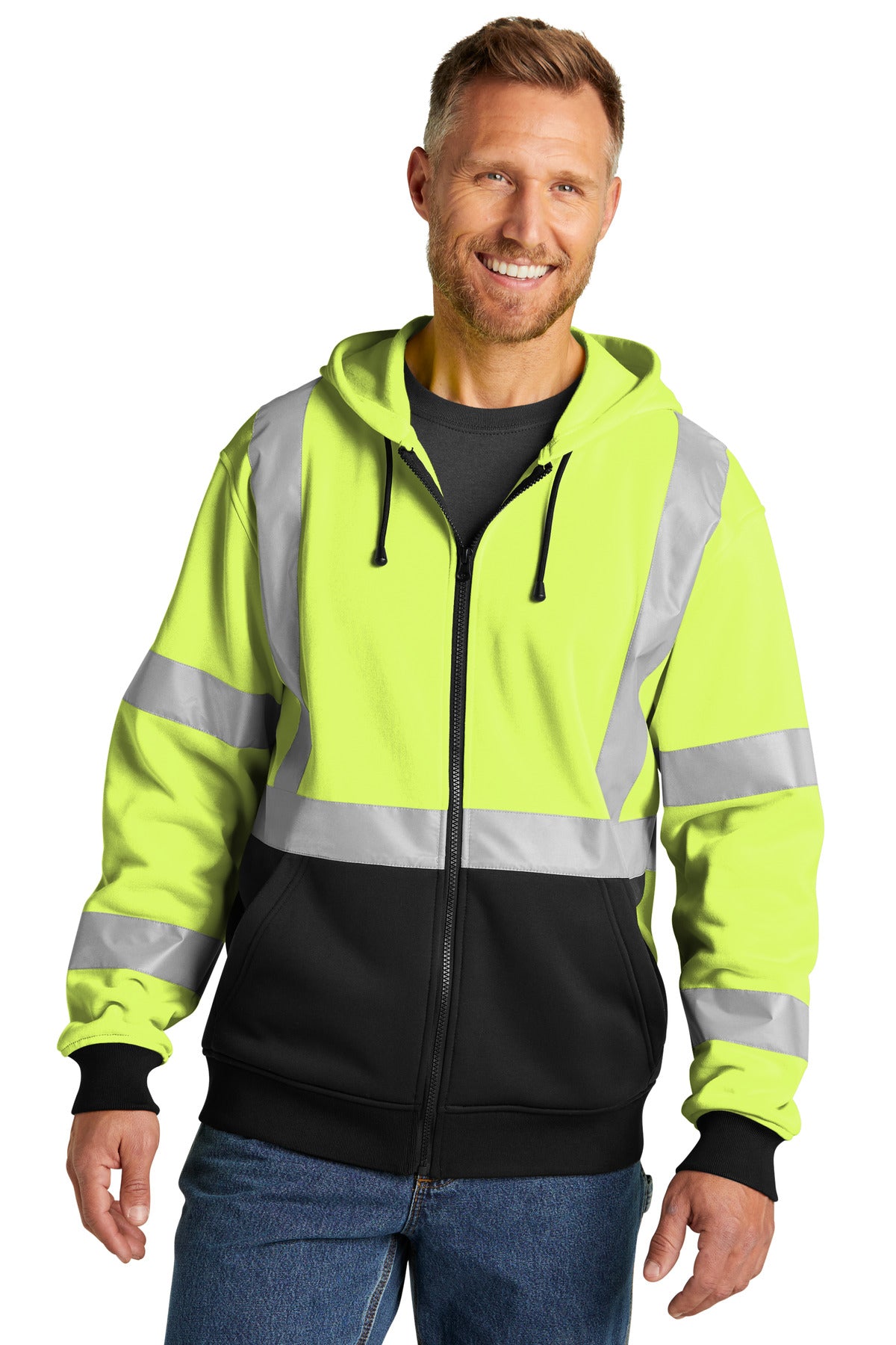 CornerStone A107 Class 3 Heavy-Duty Fleece Full-Zip Hoodie CSF300 - Safety Yellow - front