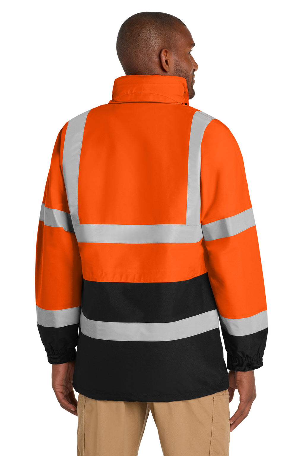 CornerStone - ANSI 107 Class 3 Waterproof Parka. CSJ24 - Safety Orange/ Black - back