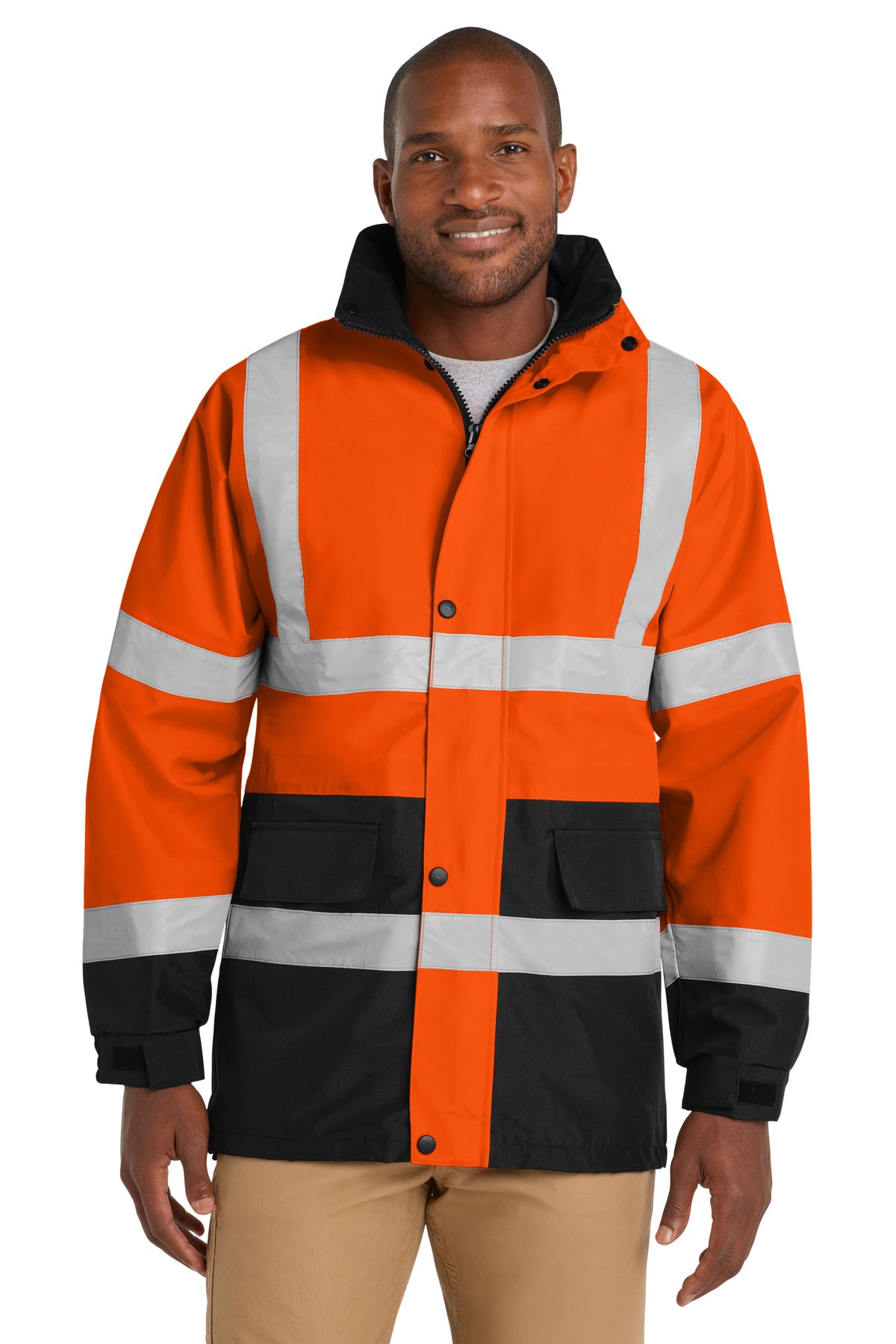 CornerStone - ANSI 107 Class 3 Waterproof Parka. CSJ24 - Safety Orange/ Black - front