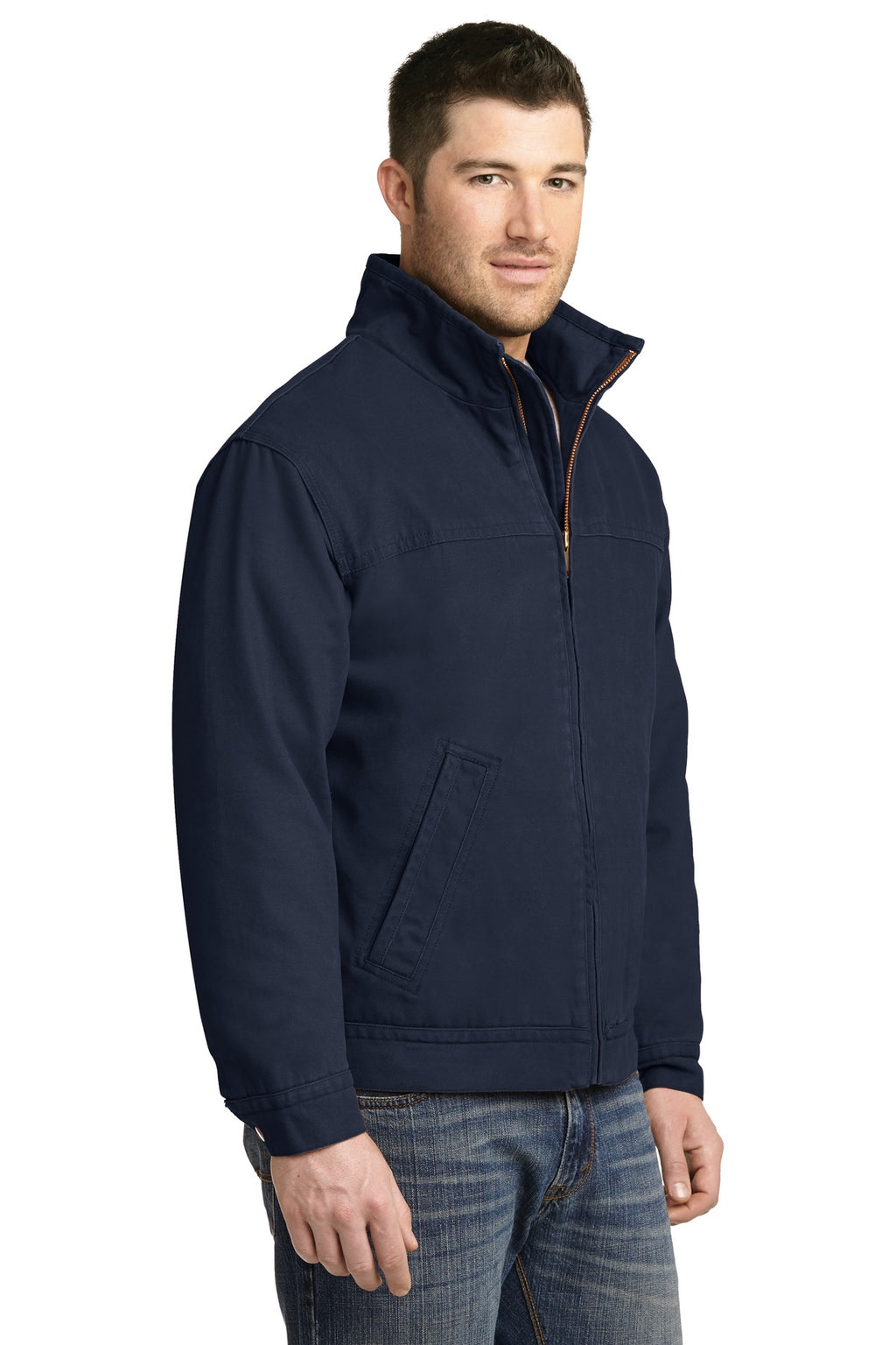 CornerStone Washed Duck Cloth Flannel-Lined Work Jacket. CSJ40 - Navy - three_q