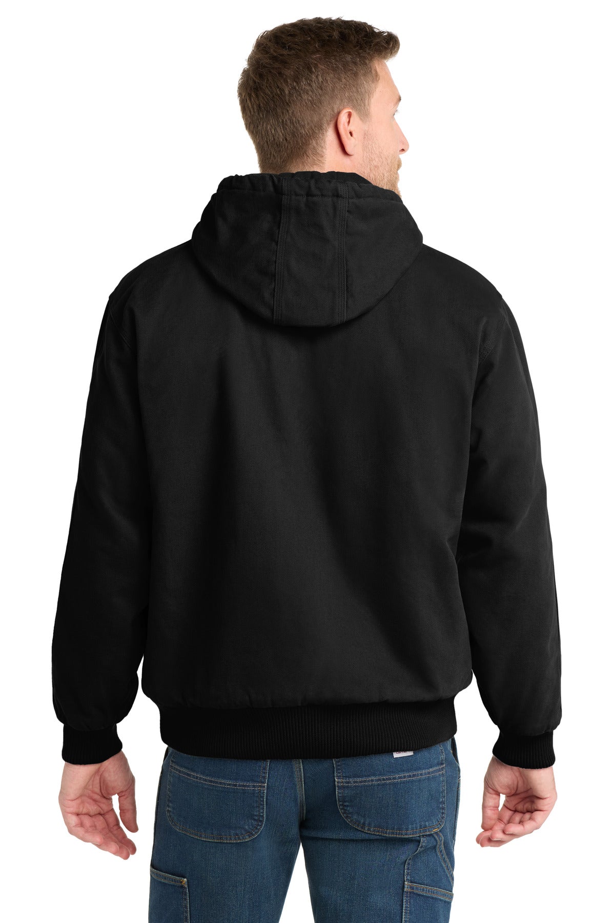CornerStone Washed Duck Cloth Insulated Hooded Work Jacket. CSJ41 - Black - back