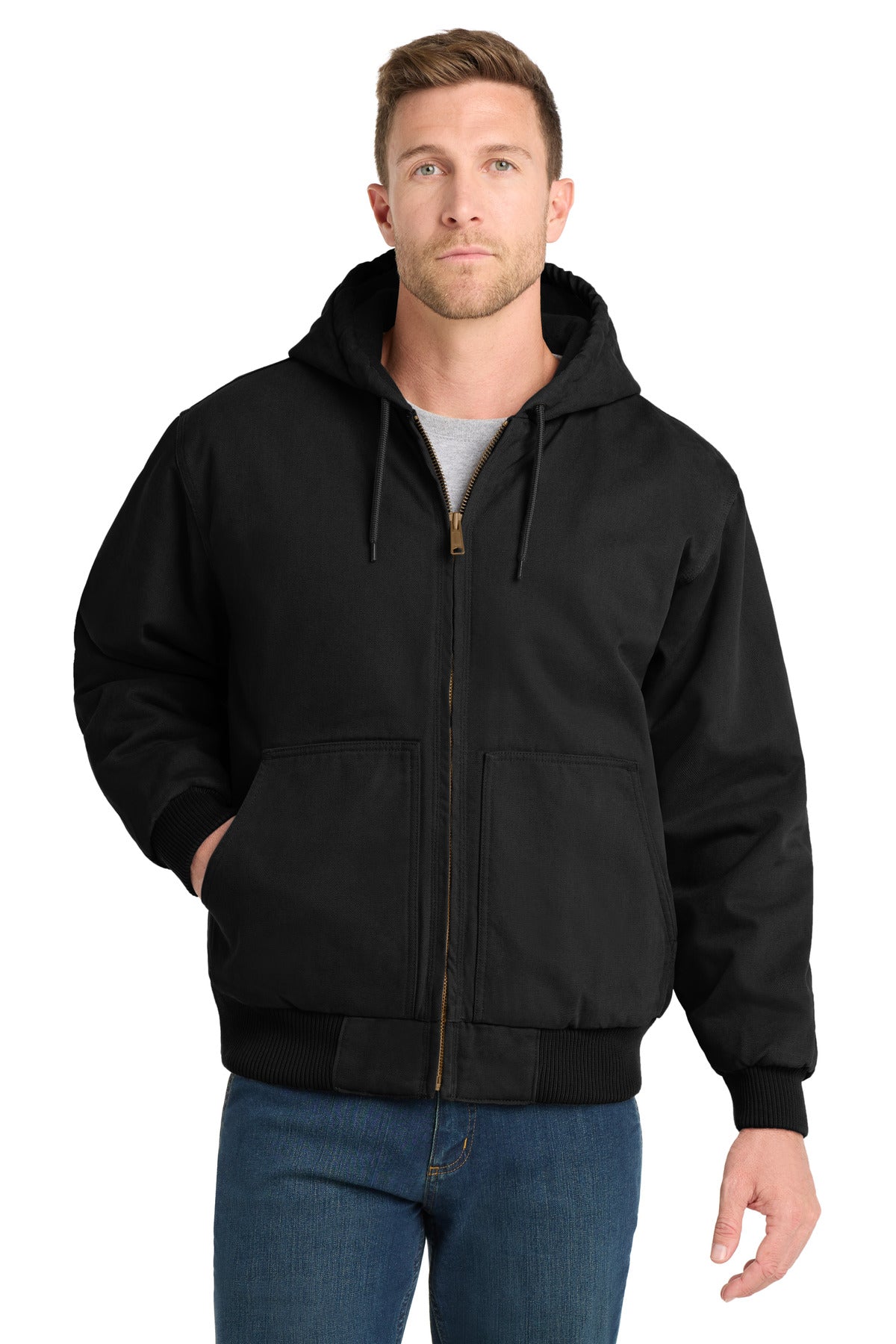 CornerStone Washed Duck Cloth Insulated Hooded Work Jacket. CSJ41 - Black - front