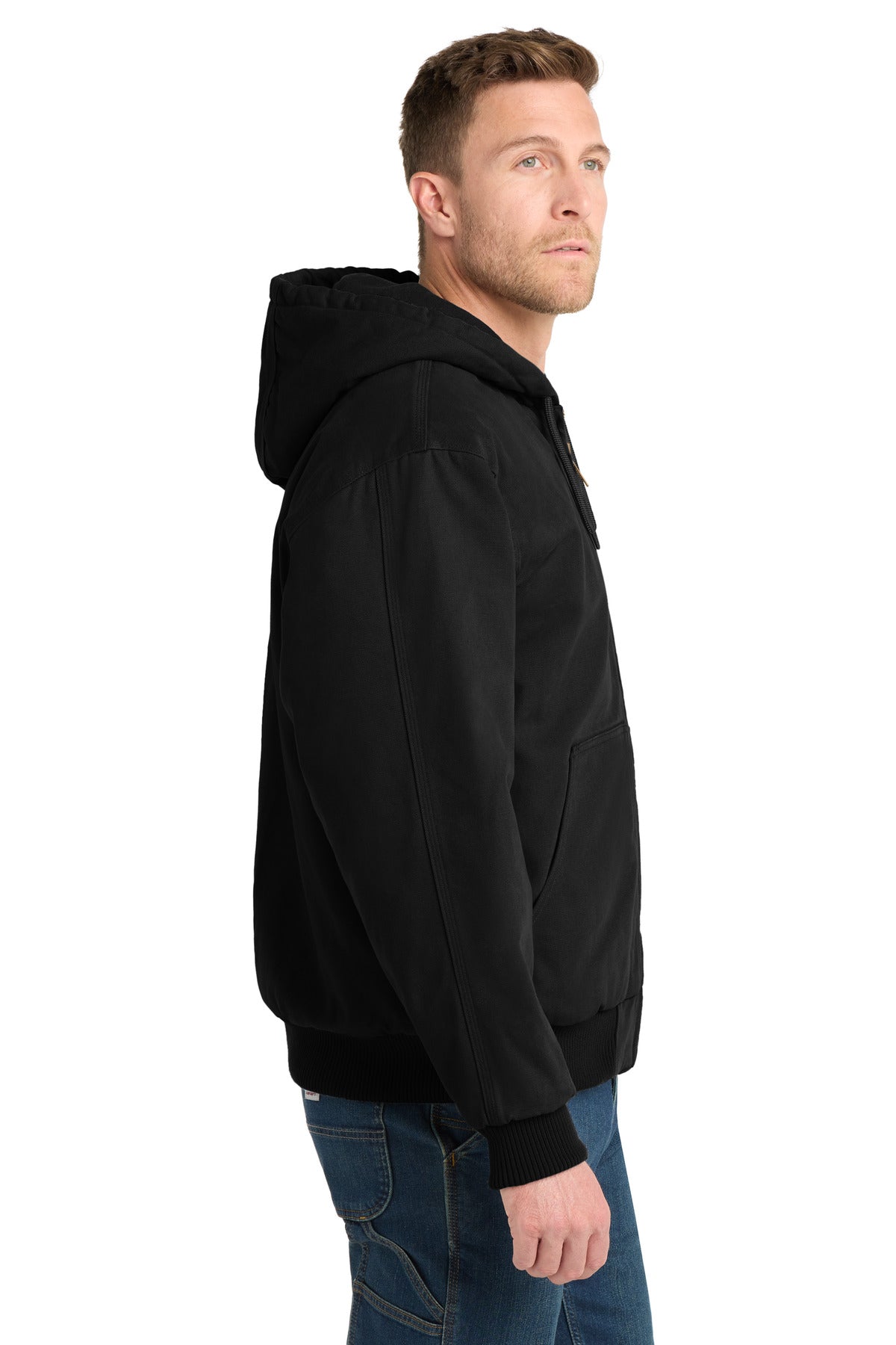 CornerStone Washed Duck Cloth Insulated Hooded Work Jacket. CSJ41 - Black - side