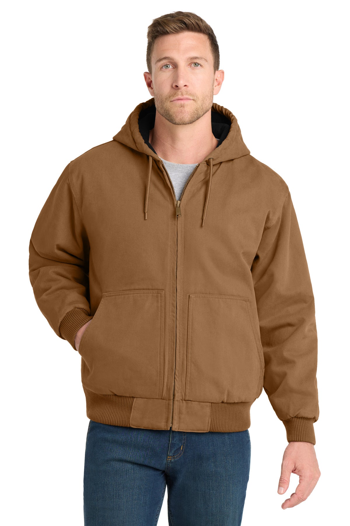 CornerStone Washed Duck Cloth Insulated Hooded Work Jacket. CSJ41 - Duck Brown - front