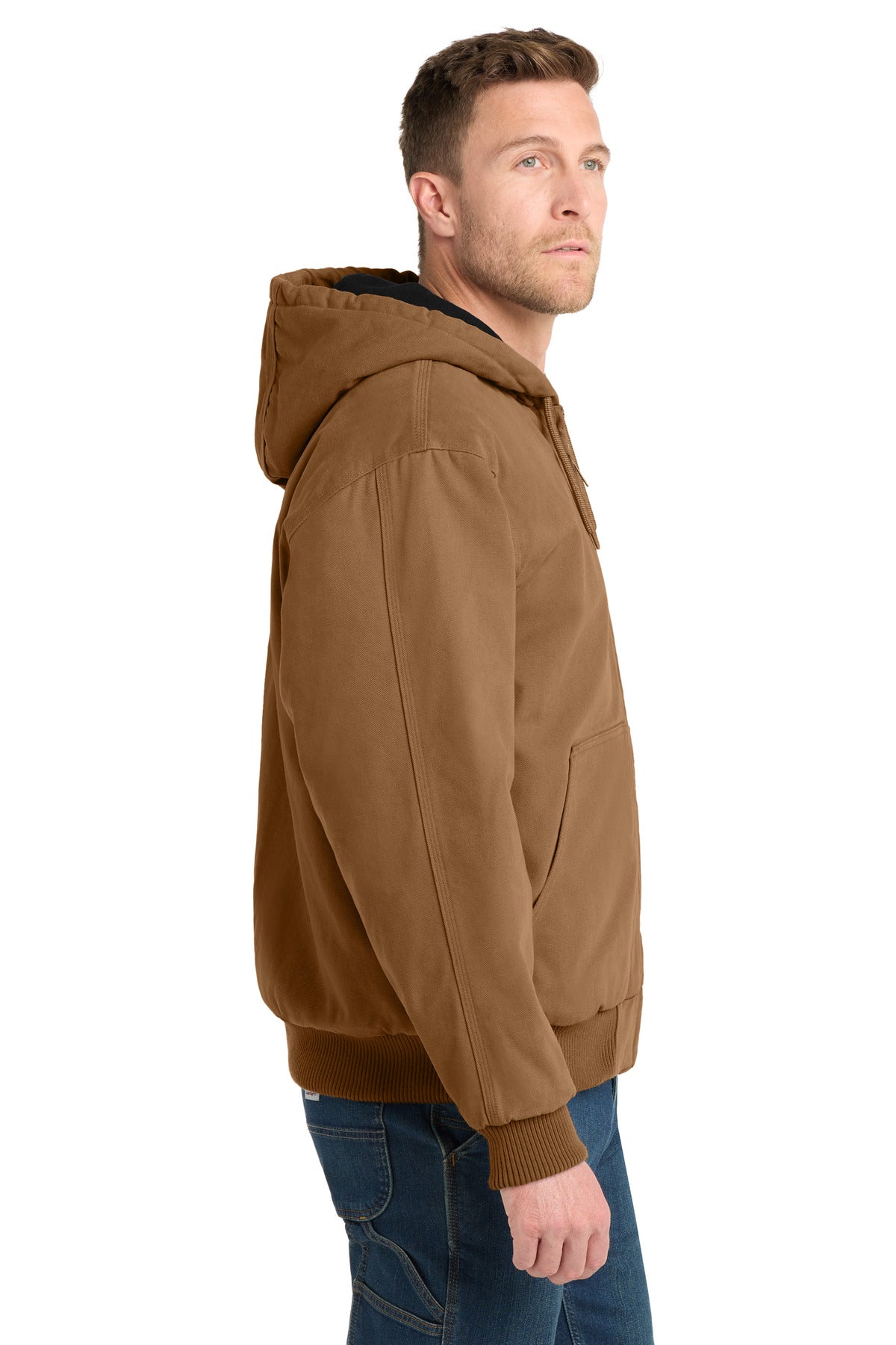 CornerStone Washed Duck Cloth Insulated Hooded Work Jacket. CSJ41 - Duck Brown - side