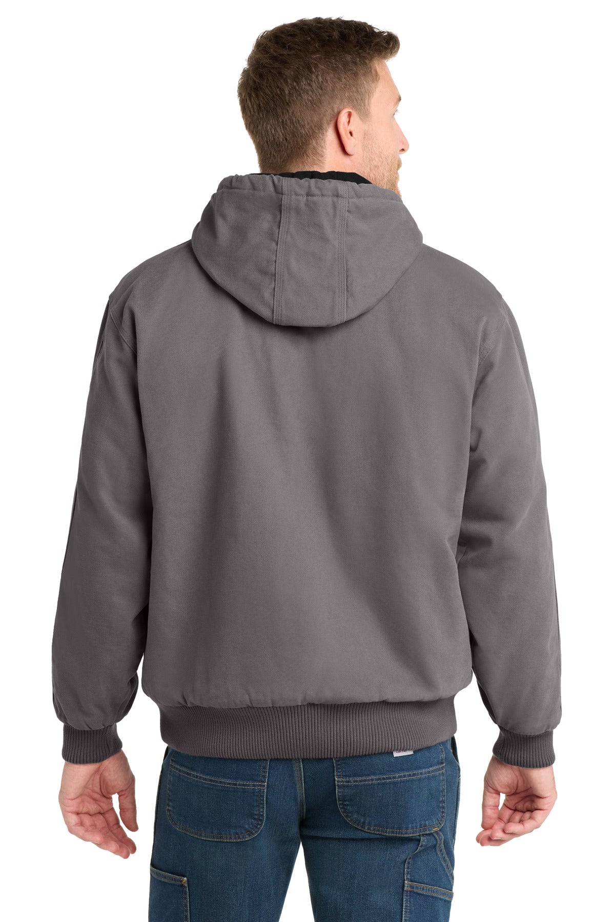 CornerStone Washed Duck Cloth Insulated Hooded Work Jacket. CSJ41 - Metal Grey - back