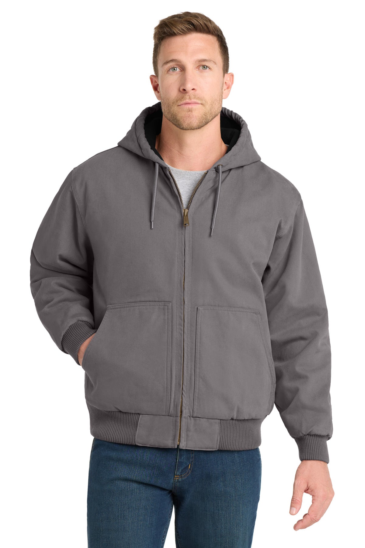 CornerStone Washed Duck Cloth Insulated Hooded Work Jacket. CSJ41 - Metal Grey - front