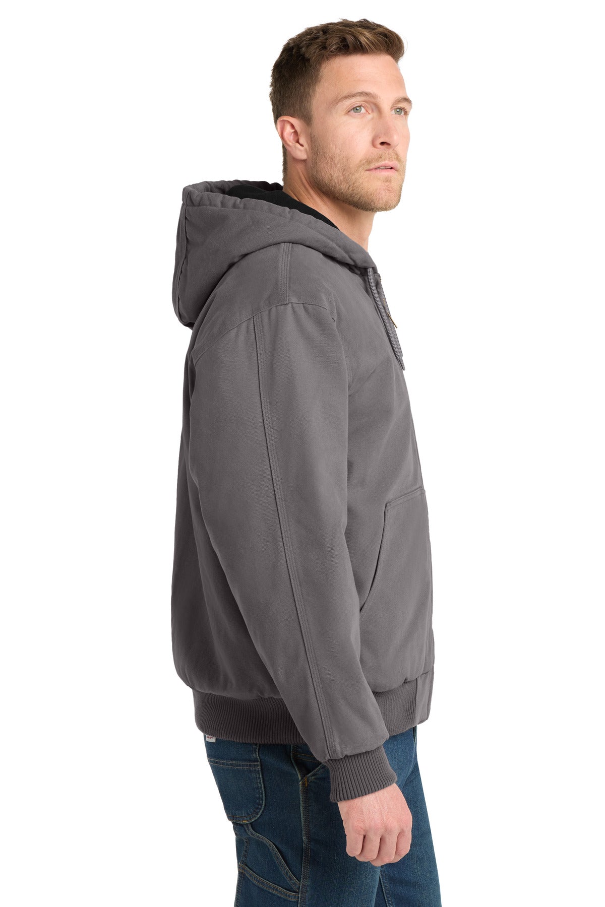 CornerStone Washed Duck Cloth Insulated Hooded Work Jacket. CSJ41 - Metal Grey - side