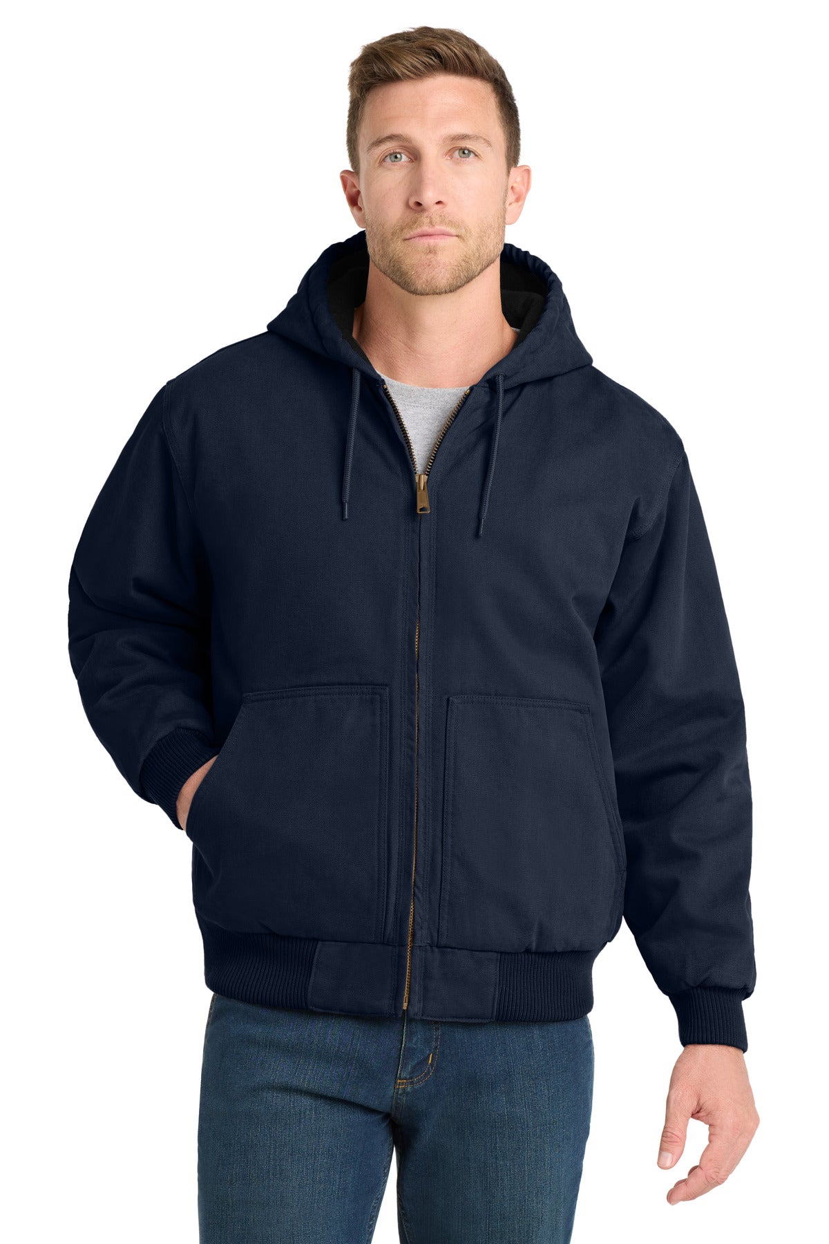 CornerStone Washed Duck Cloth Insulated Hooded Work Jacket. CSJ41 - Navy - front