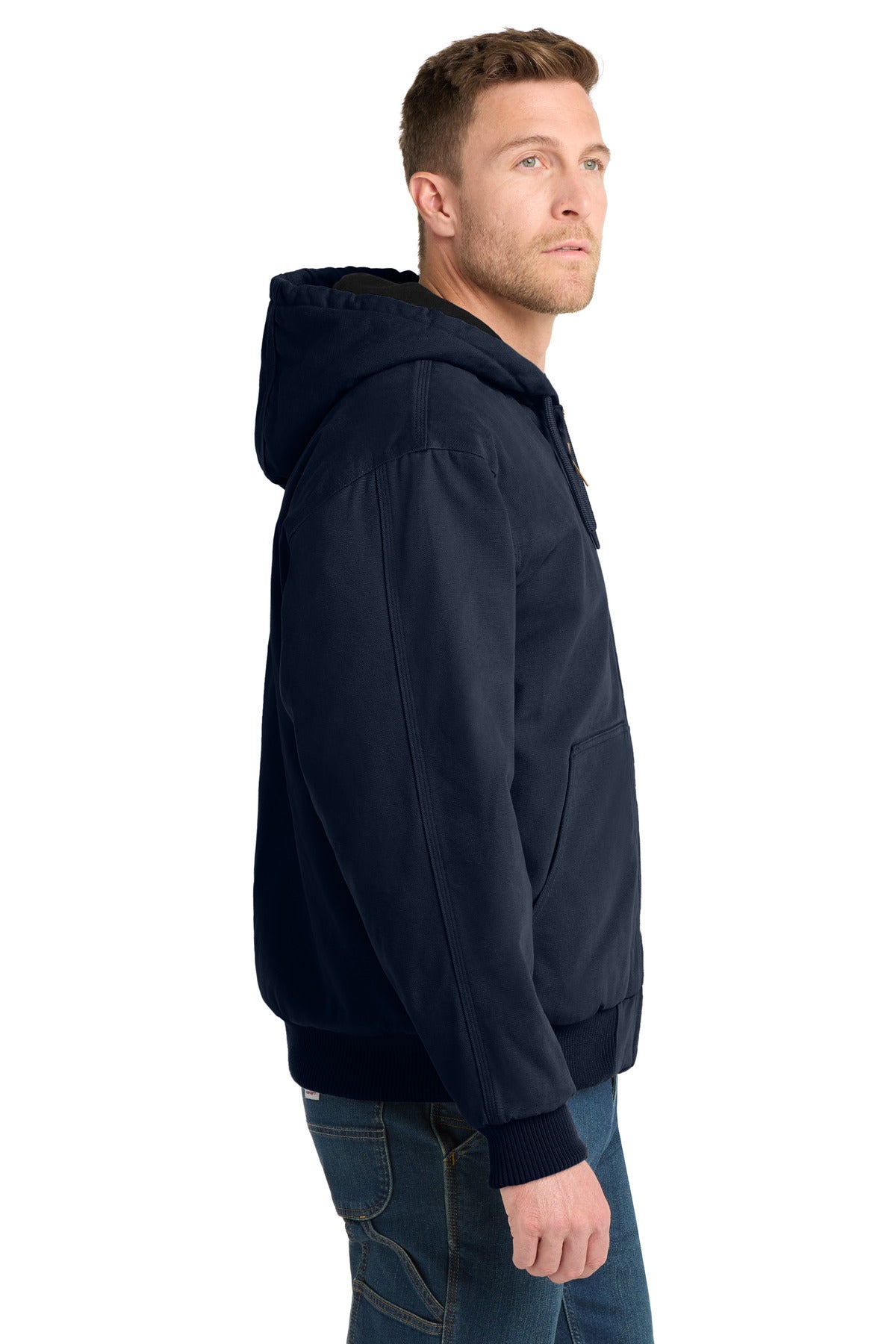 CornerStone Washed Duck Cloth Insulated Hooded Work Jacket. CSJ41 - Navy - side