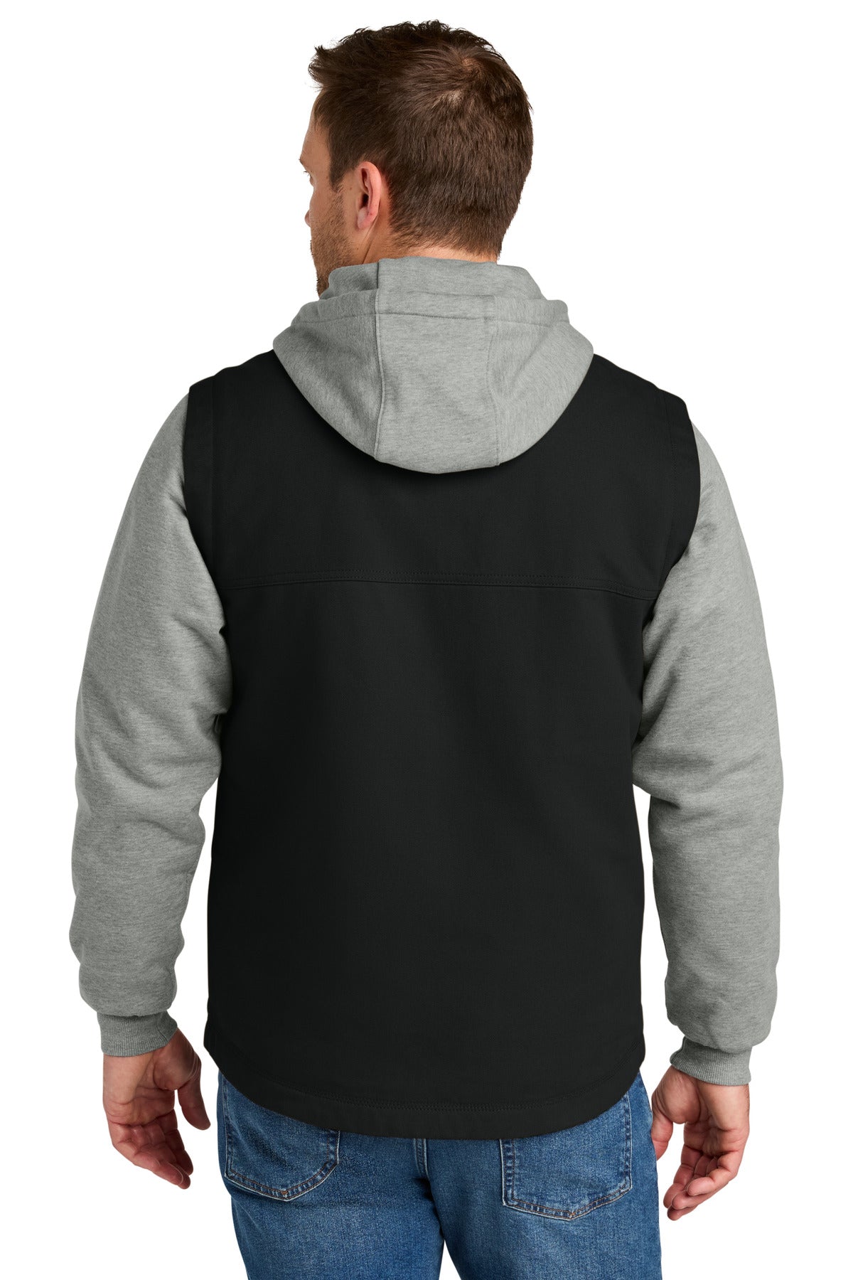 CornerStone Duck Fleece Full-Zip Hooded Jacket CSJ42 - Black/ Heather Grey - back