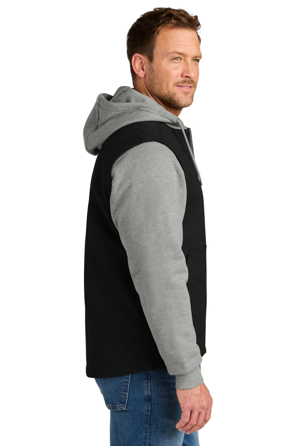 CornerStone Duck Fleece Full-Zip Hooded Jacket CSJ42 - Black/ Heather Grey - side