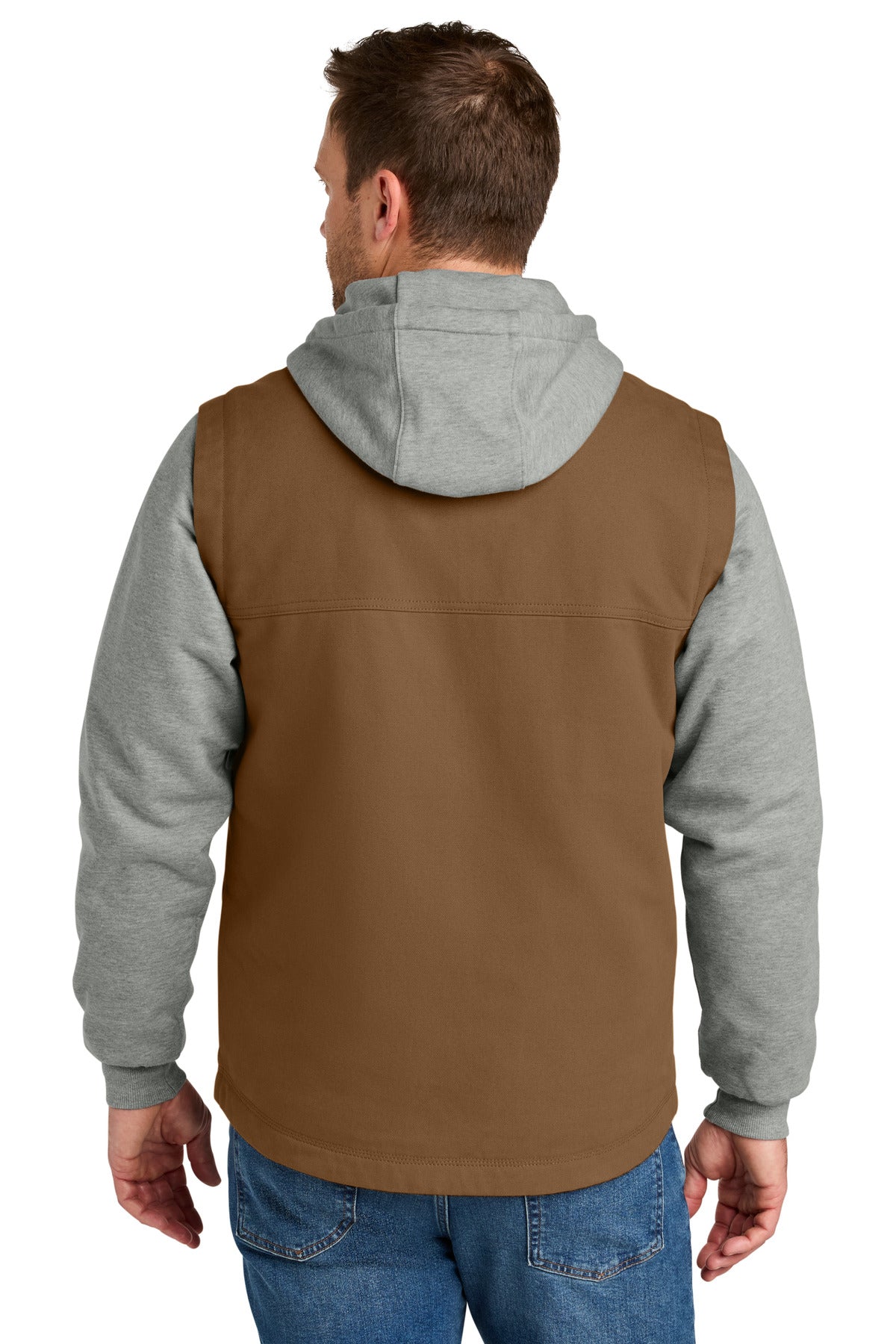 CornerStone Duck Fleece Full-Zip Hooded Jacket CSJ42 - Duck Brown/ Heather Grey - back