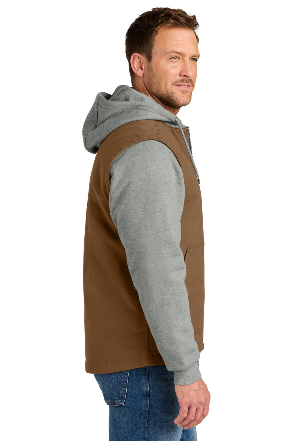 CornerStone Duck Fleece Full-Zip Hooded Jacket CSJ42 - Duck Brown/ Heather Grey - side