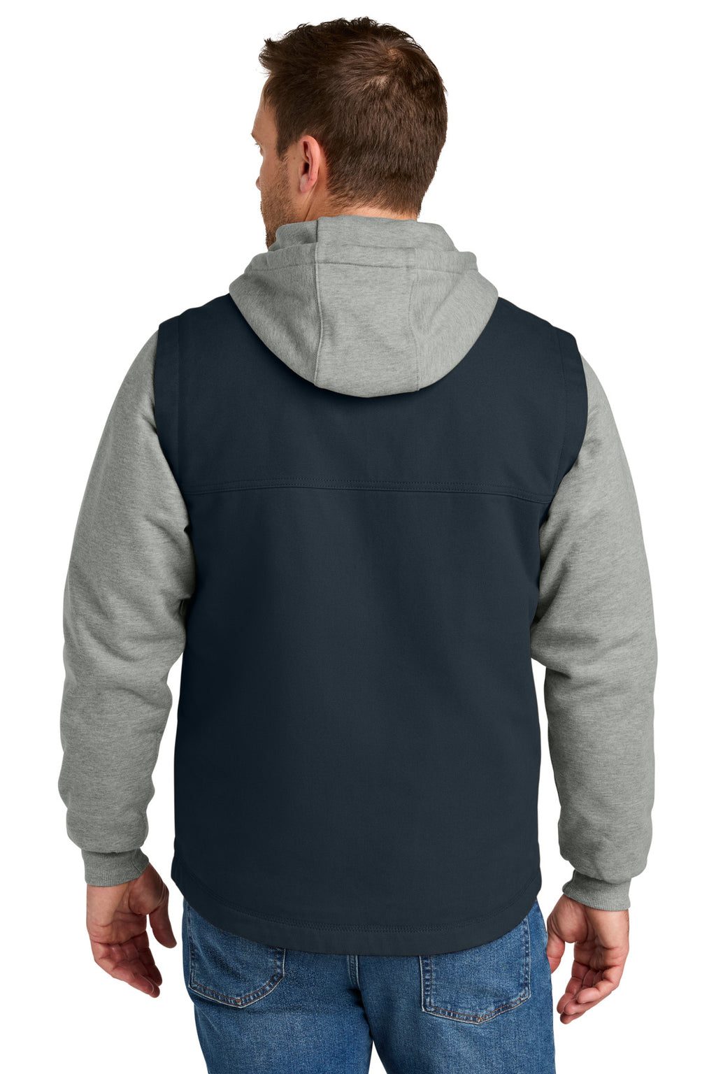 CornerStone Duck Fleece Full-Zip Hooded Jacket CSJ42 - Navy/ Heather Grey - back