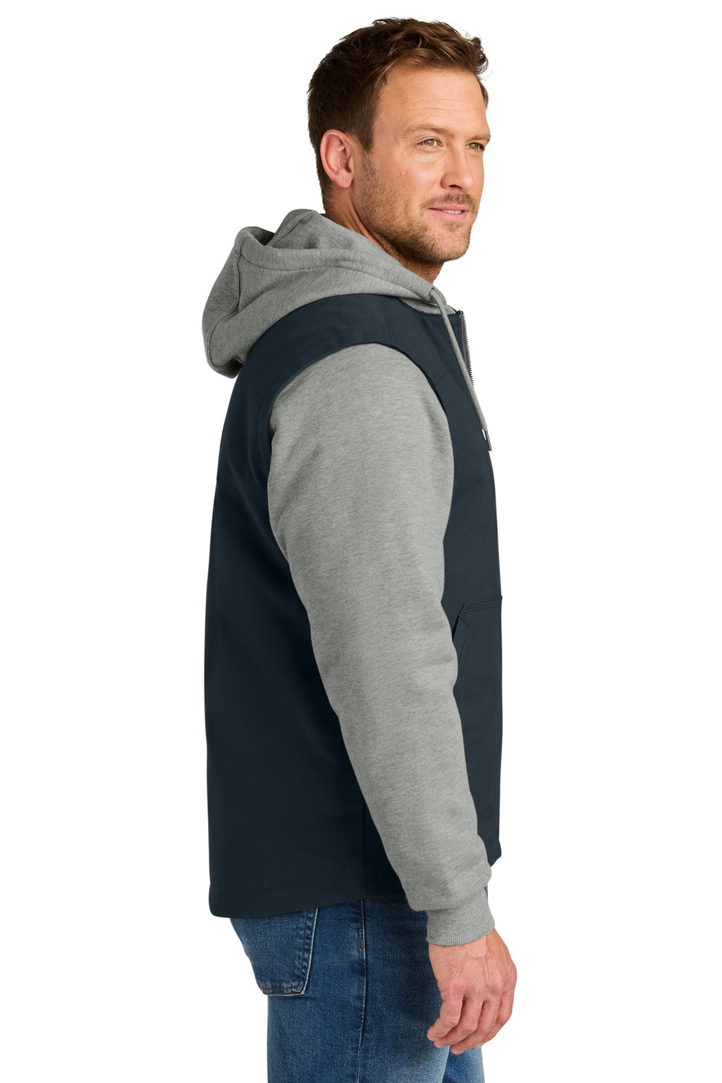 CornerStone Duck Fleece Full-Zip Hooded Jacket CSJ42 - Navy/ Heather Grey - side