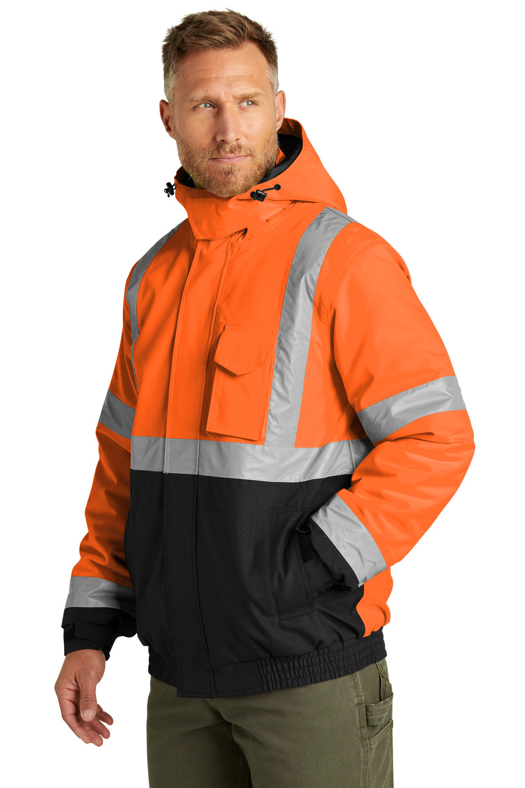 CornerStone ANSI 107 Class 3 Economy Waterproof Insulated Bomber Jacket CSJ500 - Safety Orange - three_q
