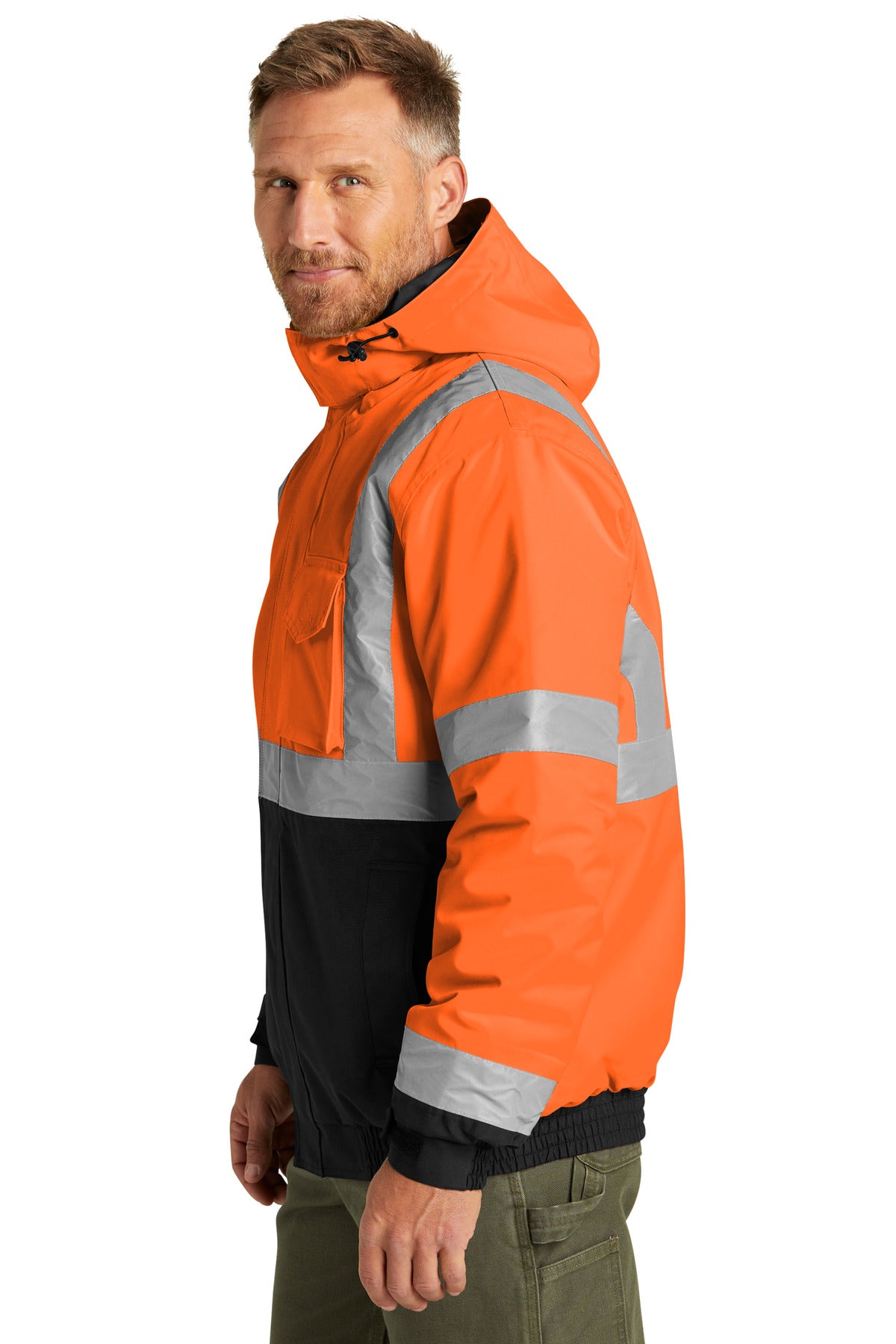 CornerStone ANSI 107 Class 3 Economy Waterproof Insulated Bomber Jacket CSJ500 - Safety Orange - side