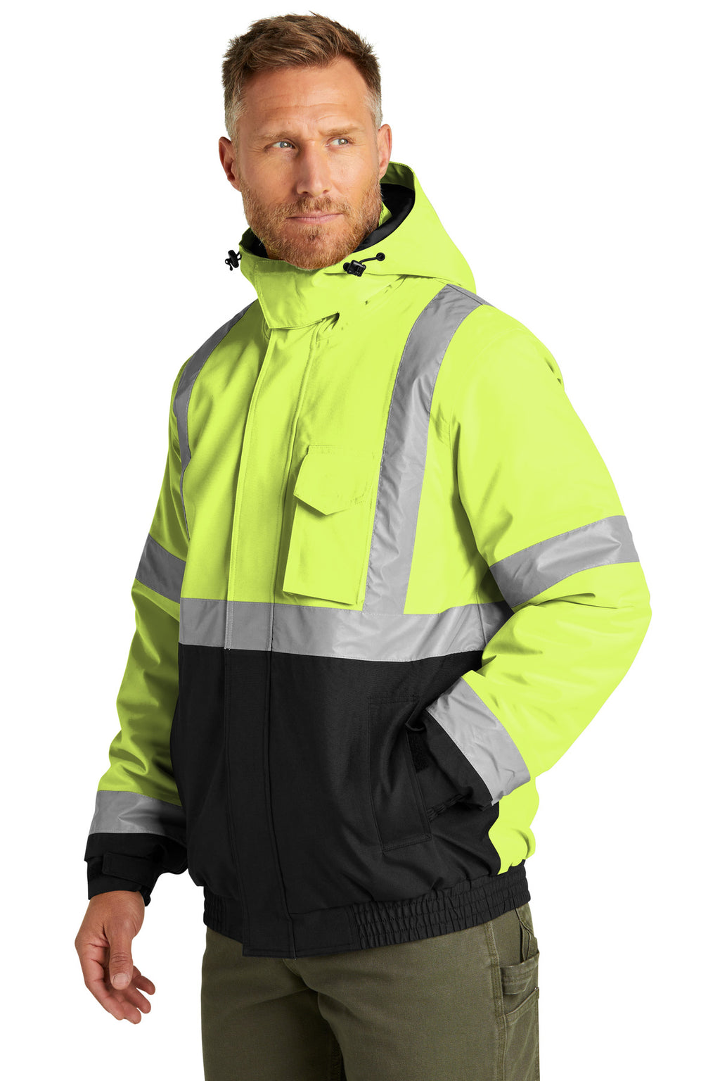 CornerStone ANSI 107 Class 3 Economy Waterproof Insulated Bomber Jacket CSJ500 - Safety Yellow - three_q