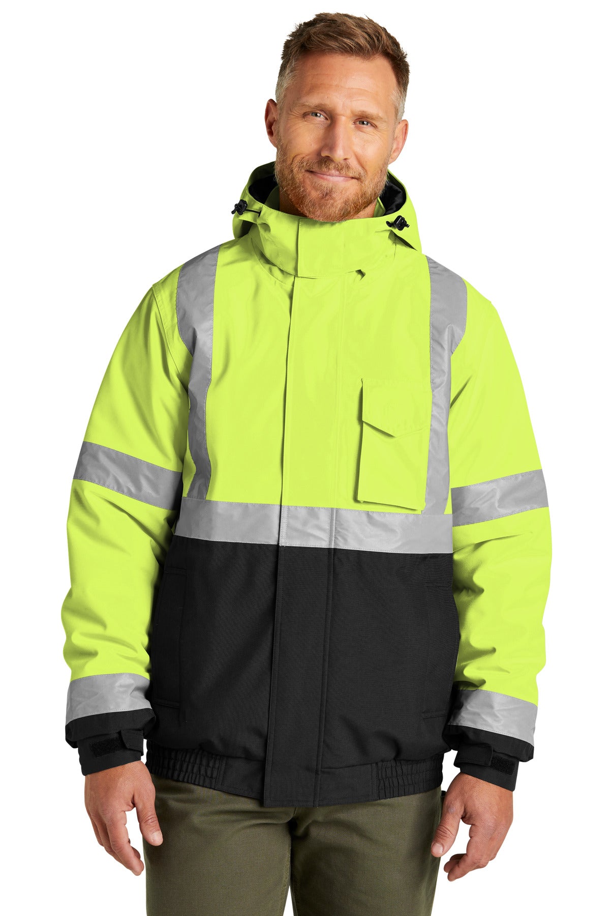 CornerStone ANSI 107 Class 3 Economy Waterproof Insulated Bomber Jacket CSJ500 - Safety Yellow - front