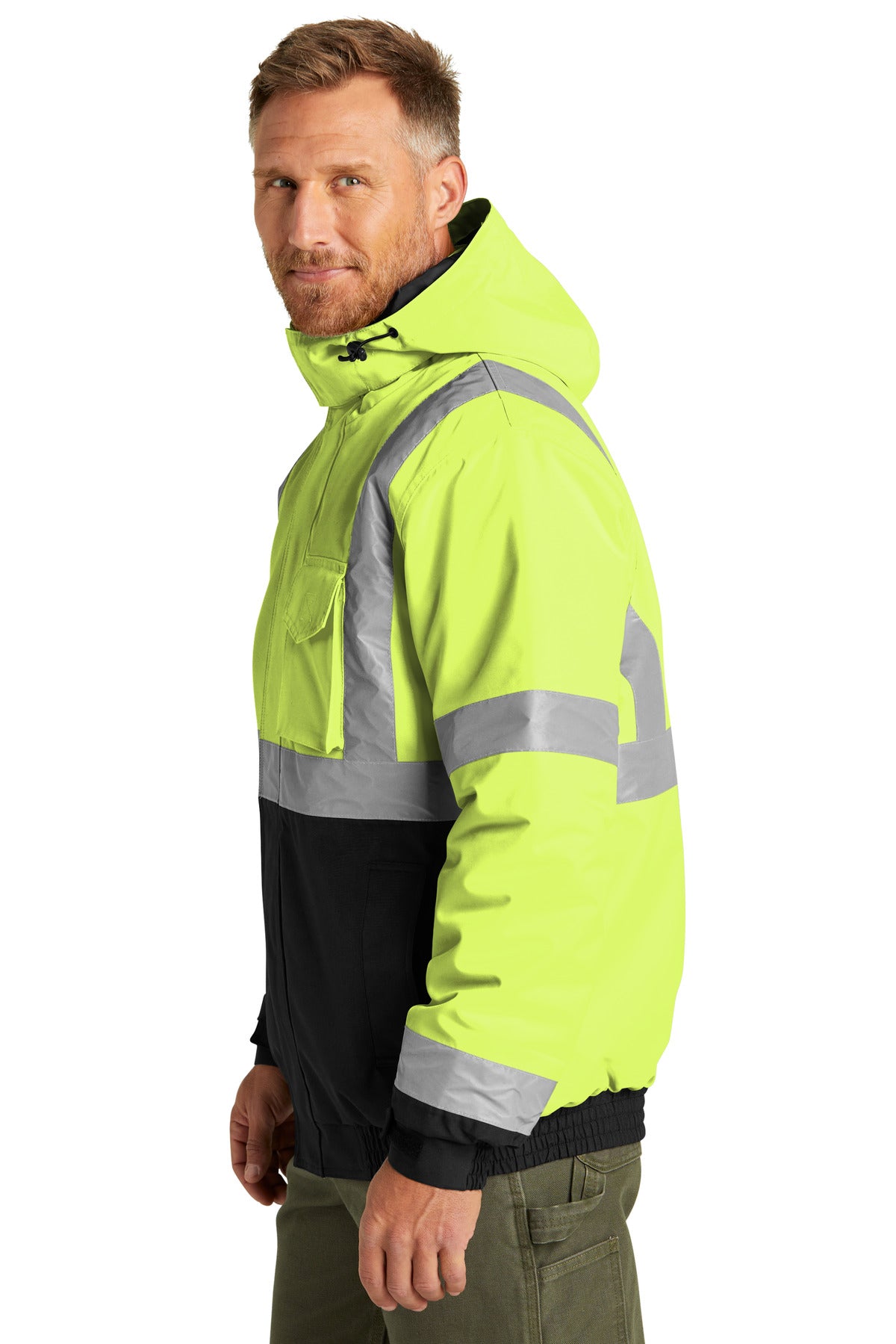 CornerStone ANSI 107 Class 3 Economy Waterproof Insulated Bomber Jacket CSJ500 - Safety Yellow - side