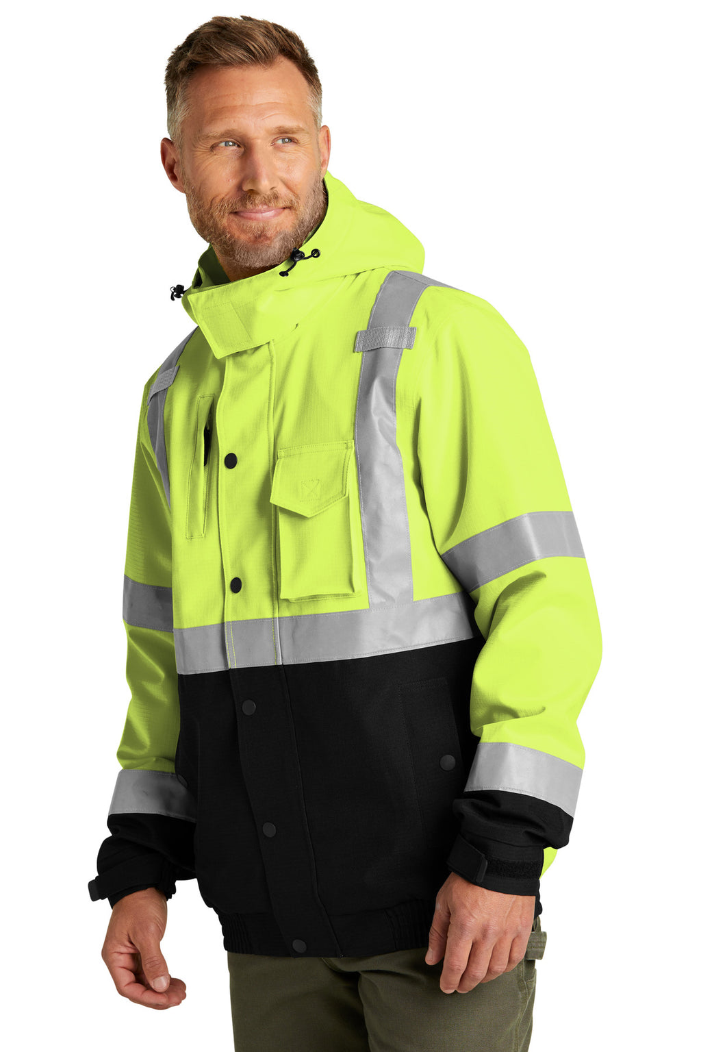 CornerStone ANSI 107 Class 3 Waterproof Insulated Ripstop Bomber Jacket CSJ501 - Safety Yellow - three_q